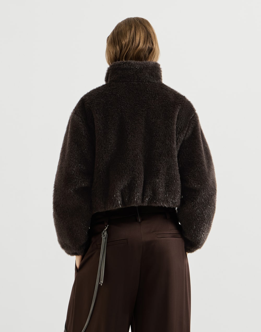 Crop-Jacke mit Monili Kaffee Damen - Brunello Cucinelli