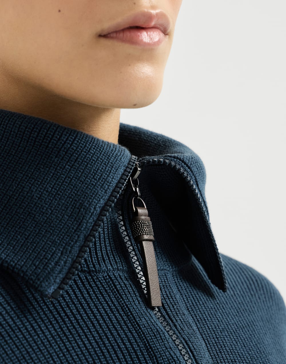 English rib knit cardigan Blue Woman - Brunello Cucinelli