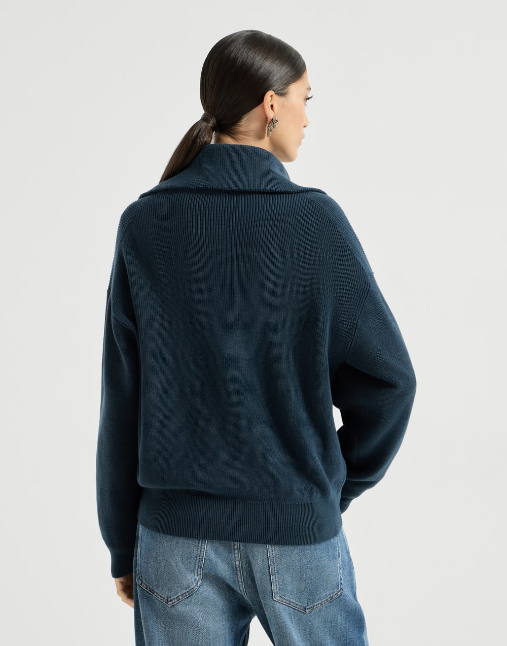 English rib knit cardigan Blue Woman - Brunello Cucinelli