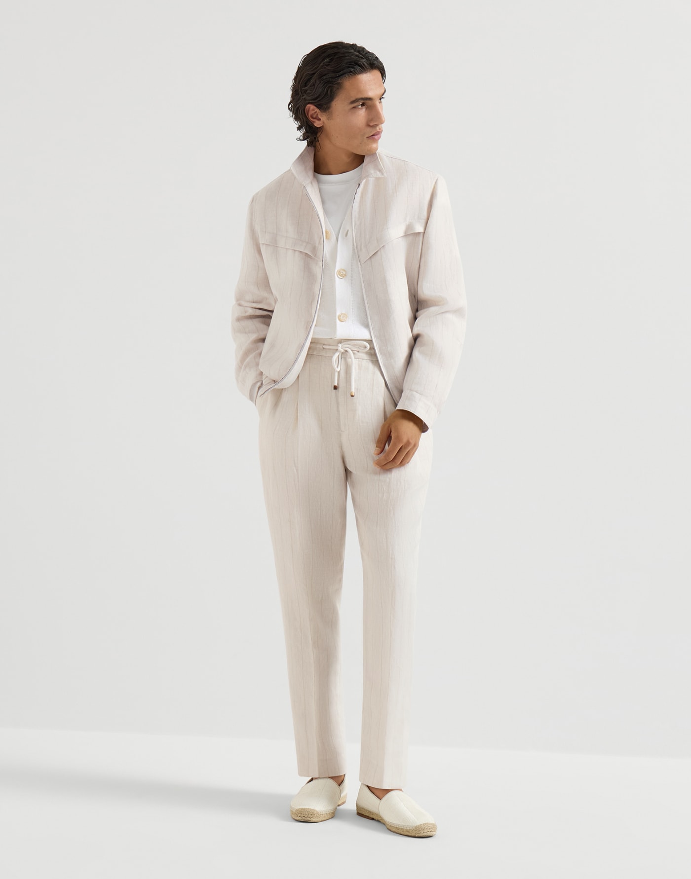 Linen and cotton cardigan White Man - Brunello Cucinelli