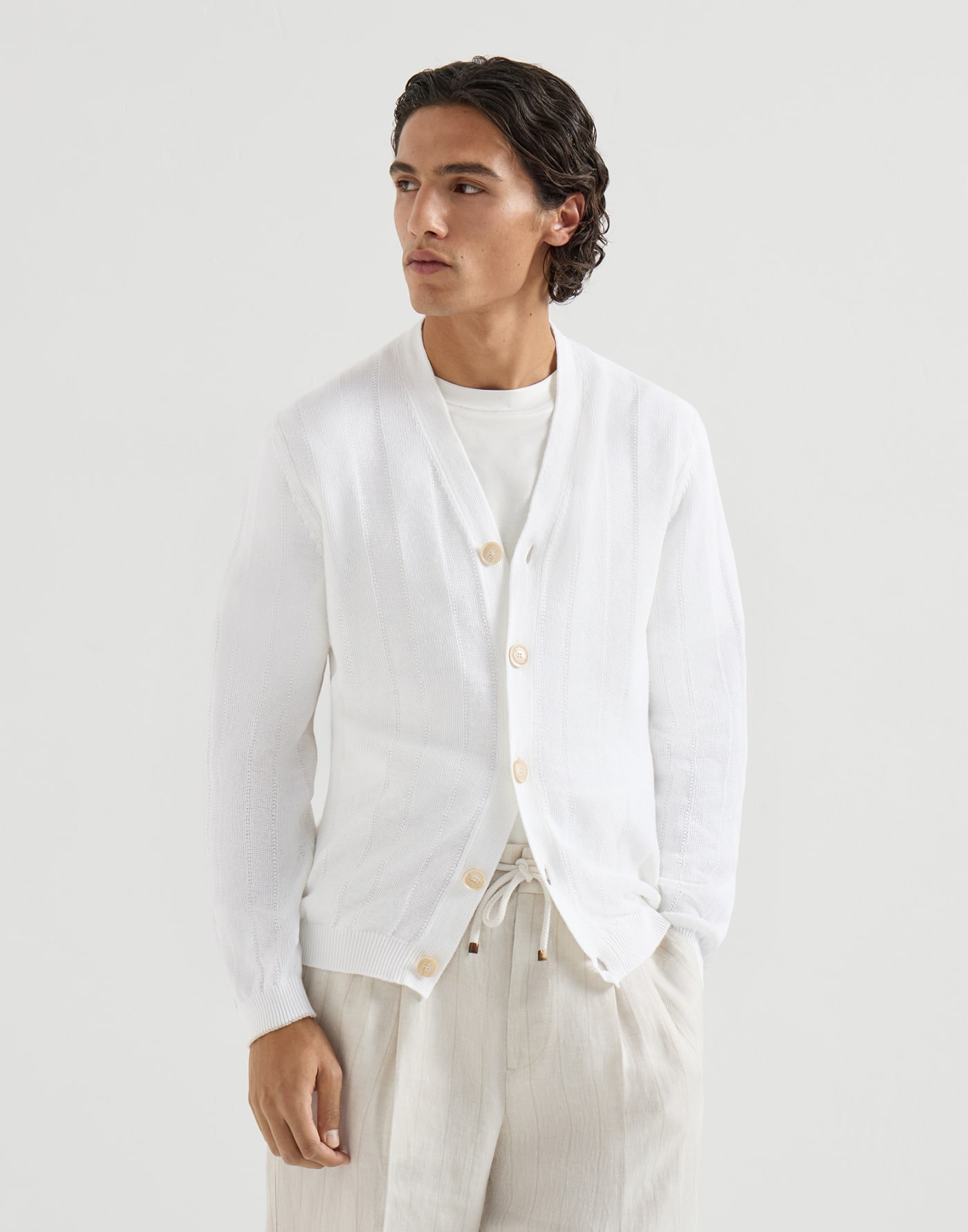 Linen and cotton cardigan White Man - Brunello Cucinelli