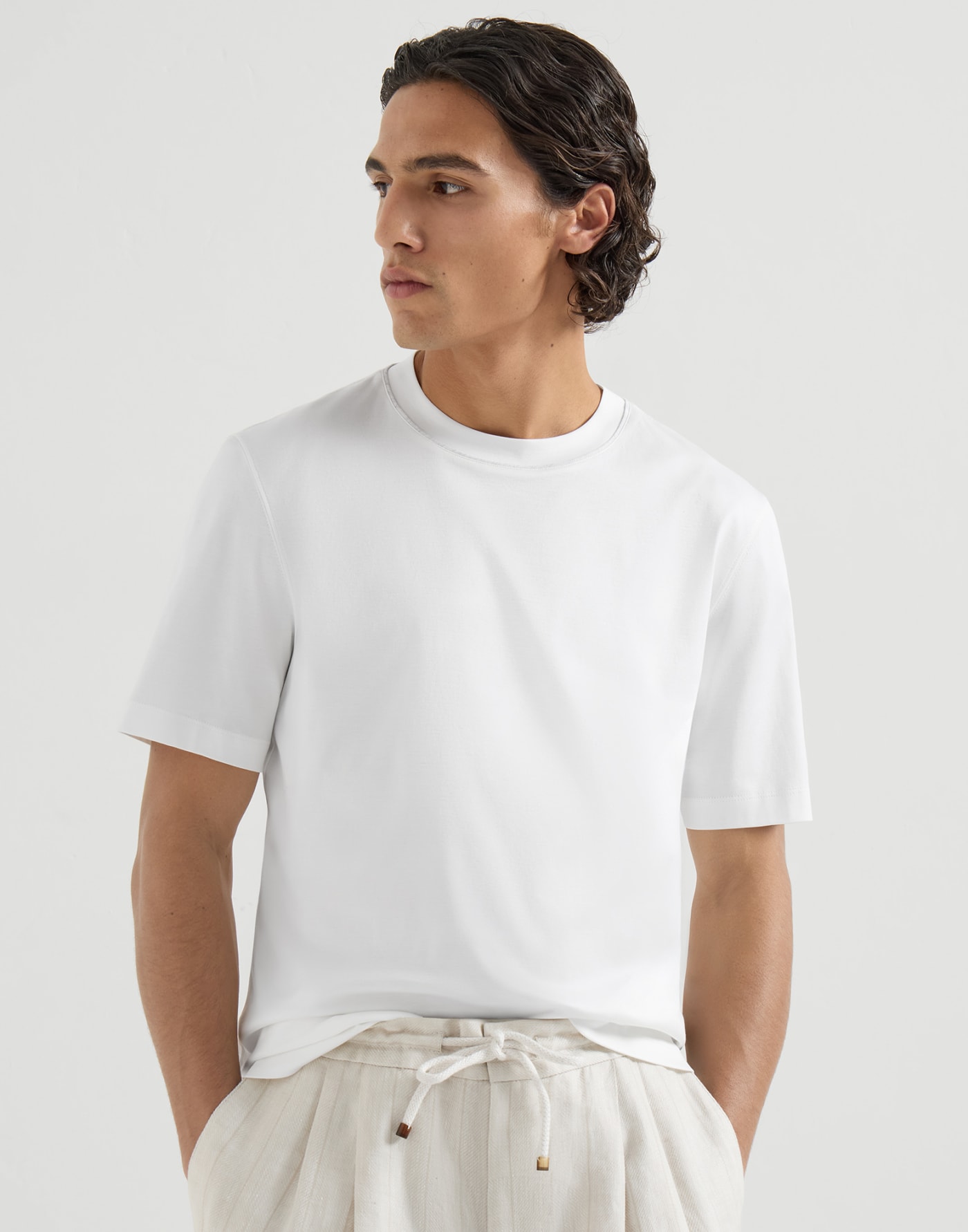 Cotton jersey T-shirt with piping White Man - Brunello Cucinelli