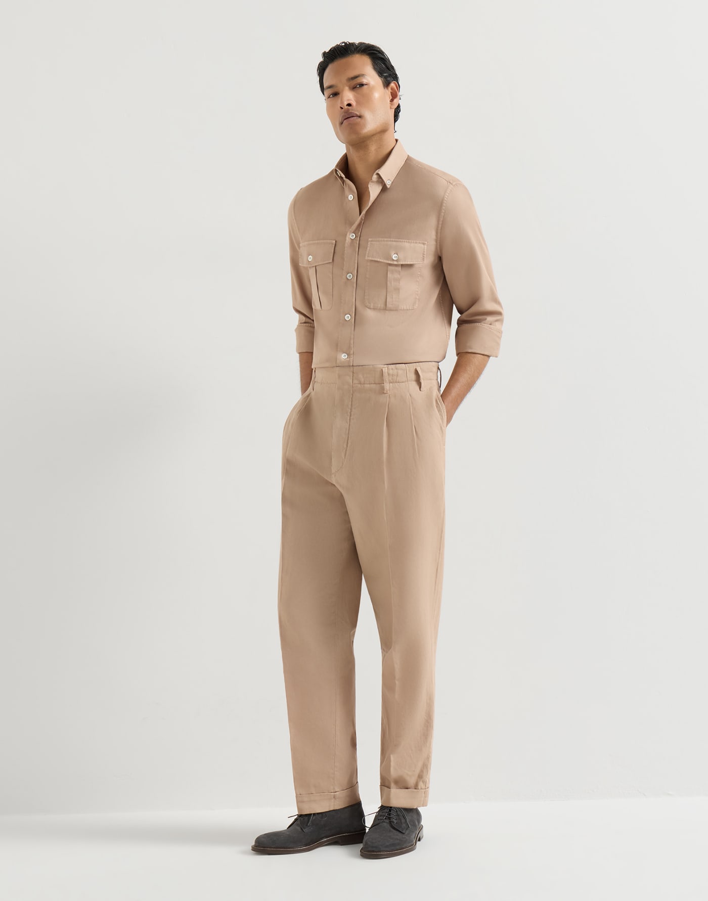 Cotton and linen trousers Tobacco Man - Brunello Cucinelli