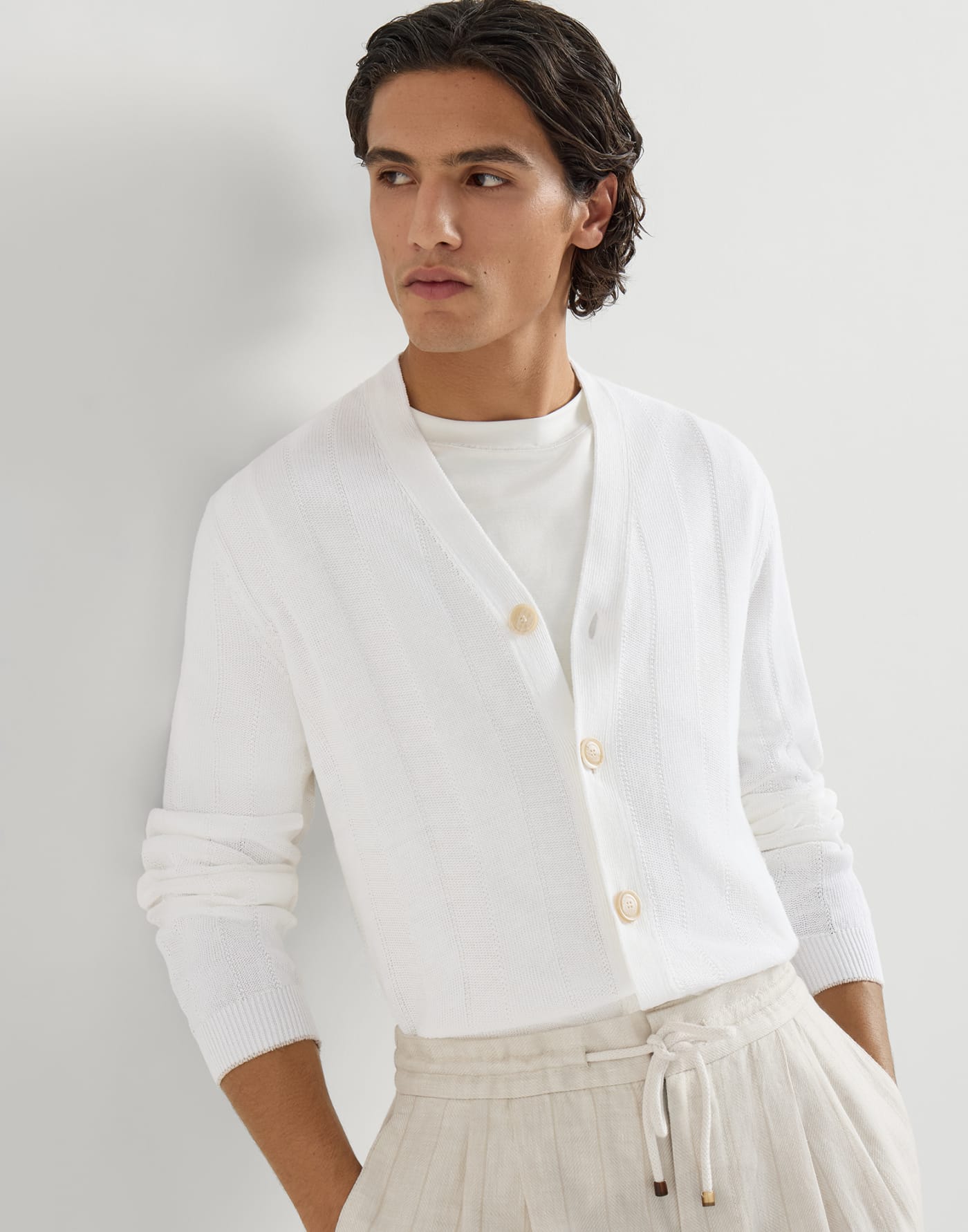 Linen and cotton cardigan White Man - Brunello Cucinelli