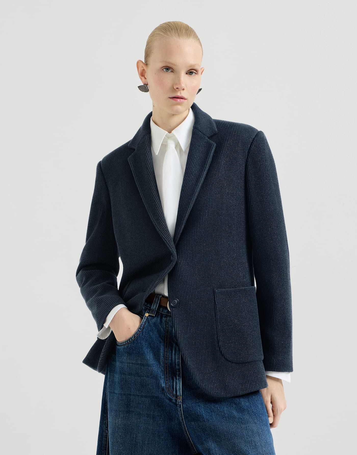 Sparkling knit blazer Blue Woman - Brunello Cucinelli