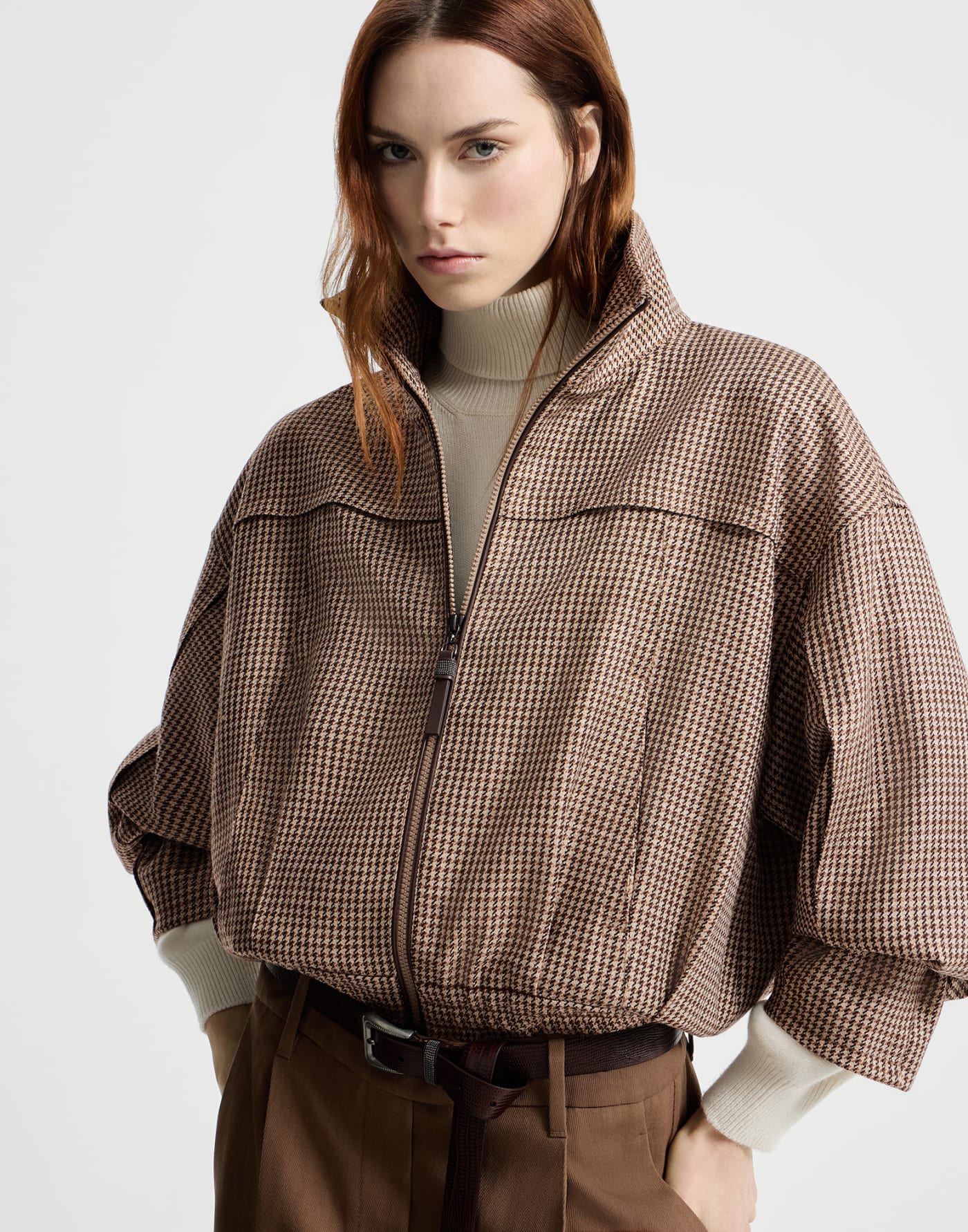 Sparkling houndstooth outerwear jacket Brown Woman - Brunello Cucinelli