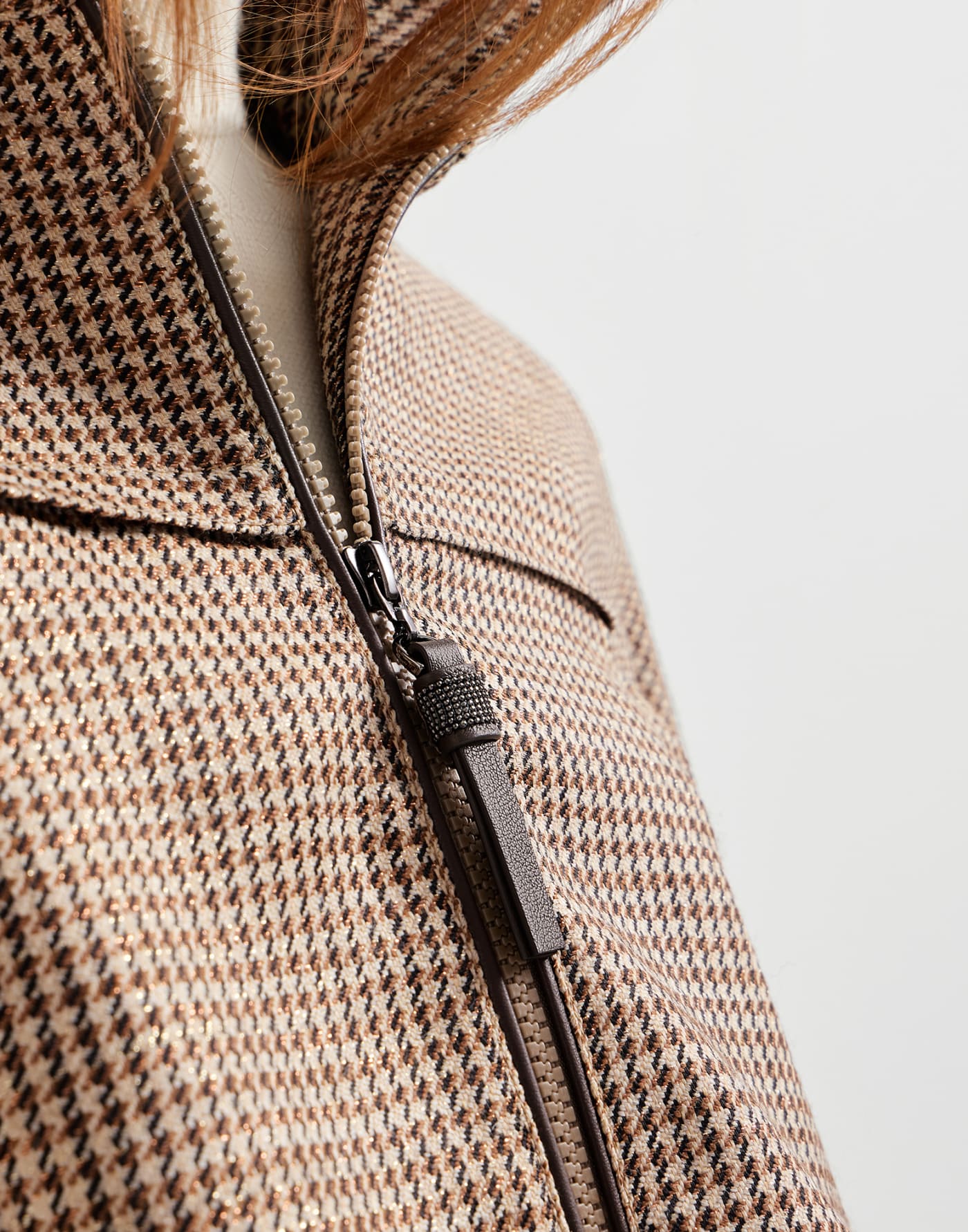 Sparkling houndstooth outerwear jacket Brown Woman - Brunello Cucinelli