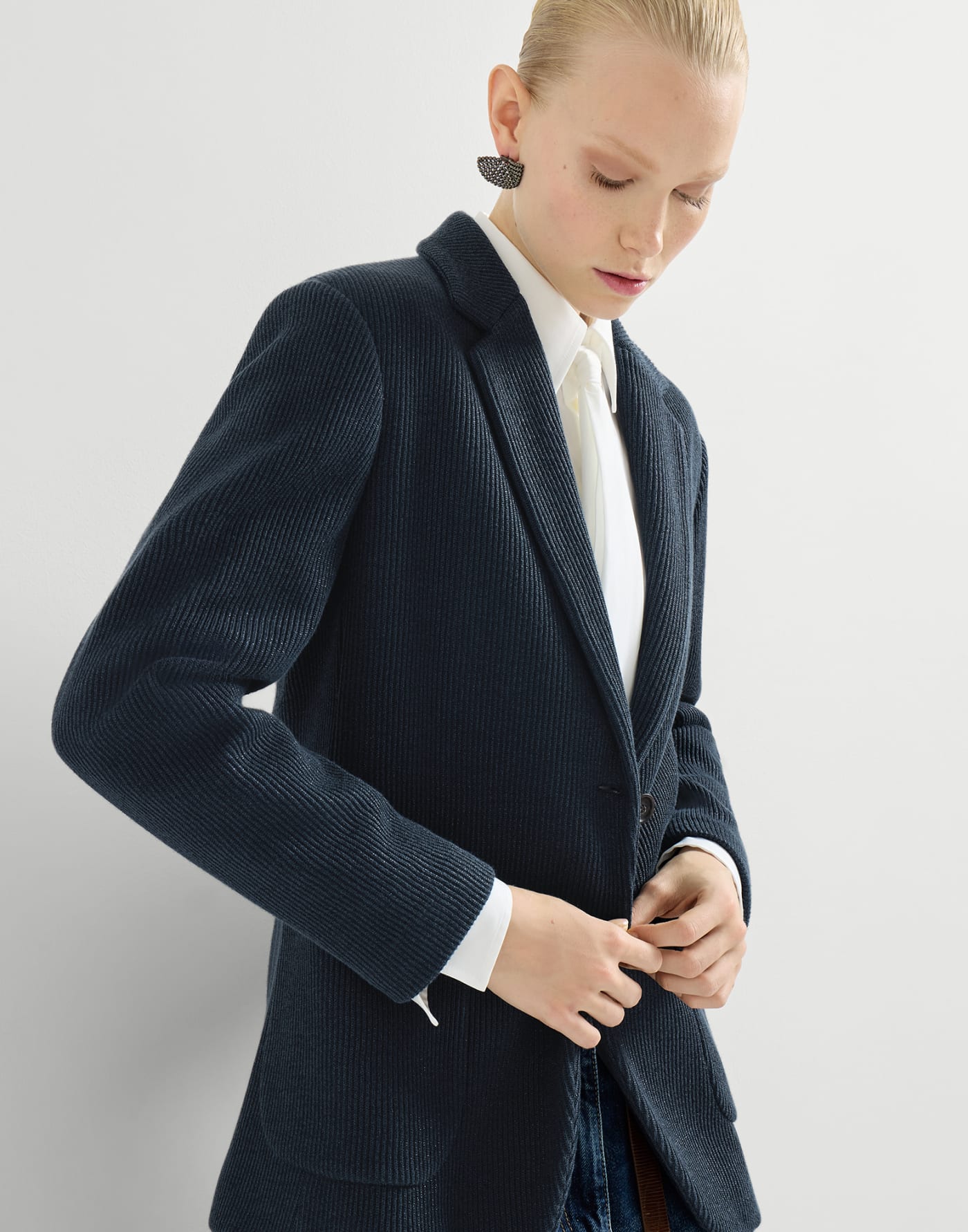 Sparkling knit blazer Blue Woman - Brunello Cucinelli