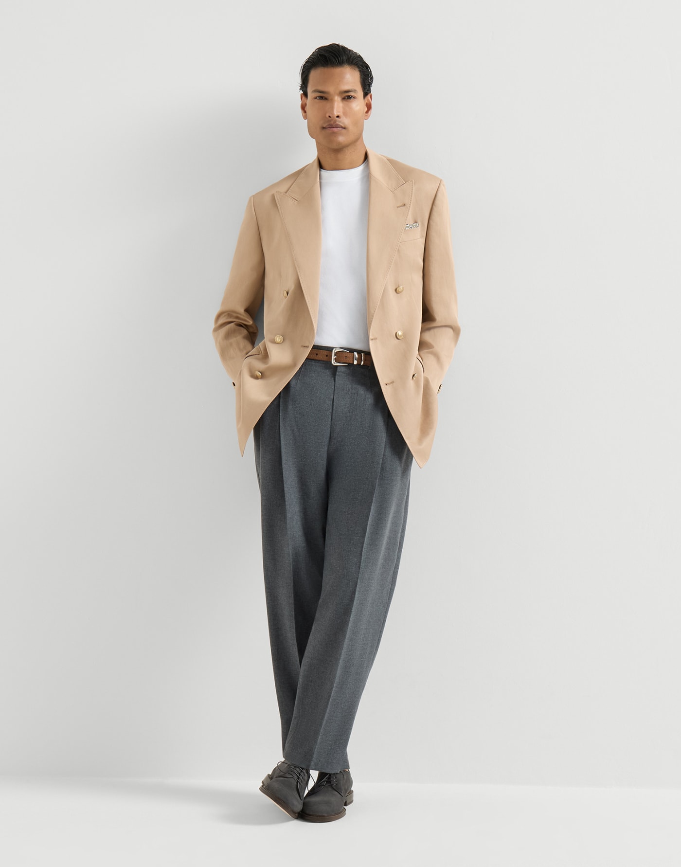 T-shirt with faux-layering White Man - Brunello Cucinelli