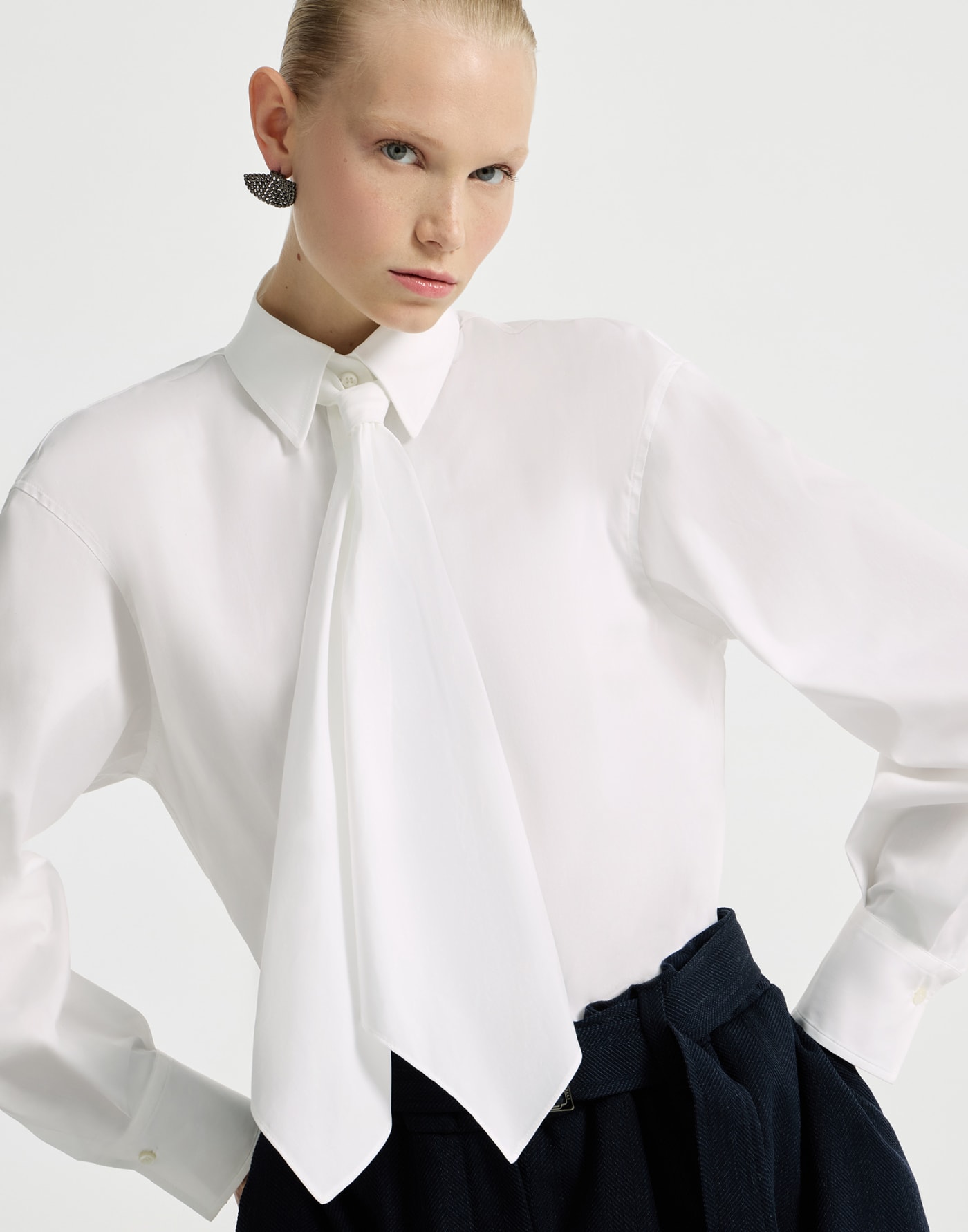 Camicia con cravatta e monile Bianco Donna - Brunello Cucinelli