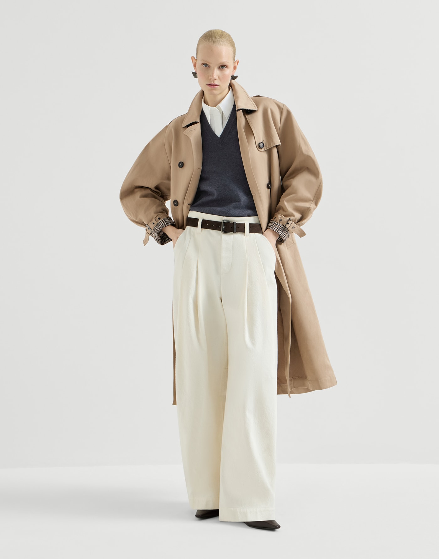 Twill trench with monili Camel Woman - Brunello Cucinelli