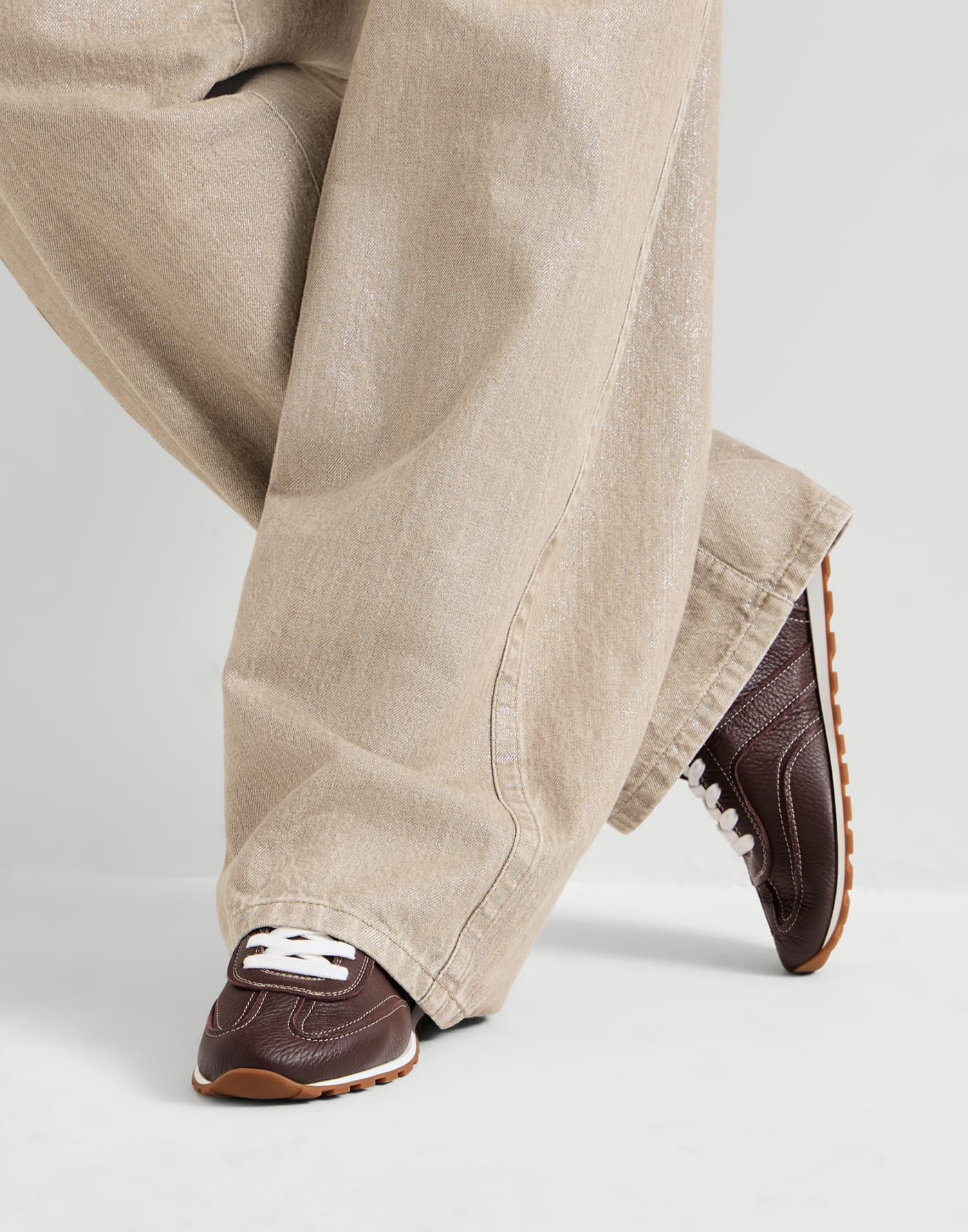 Runners in pelle Soft con grana Mogano Donna - Brunello Cucinelli