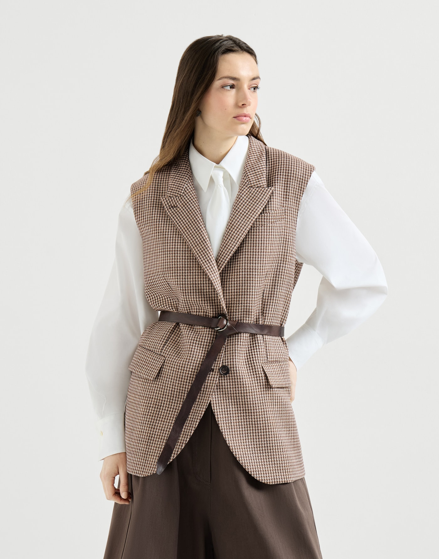 Sparkling houndstooth vest Beige Woman - Brunello Cucinelli
