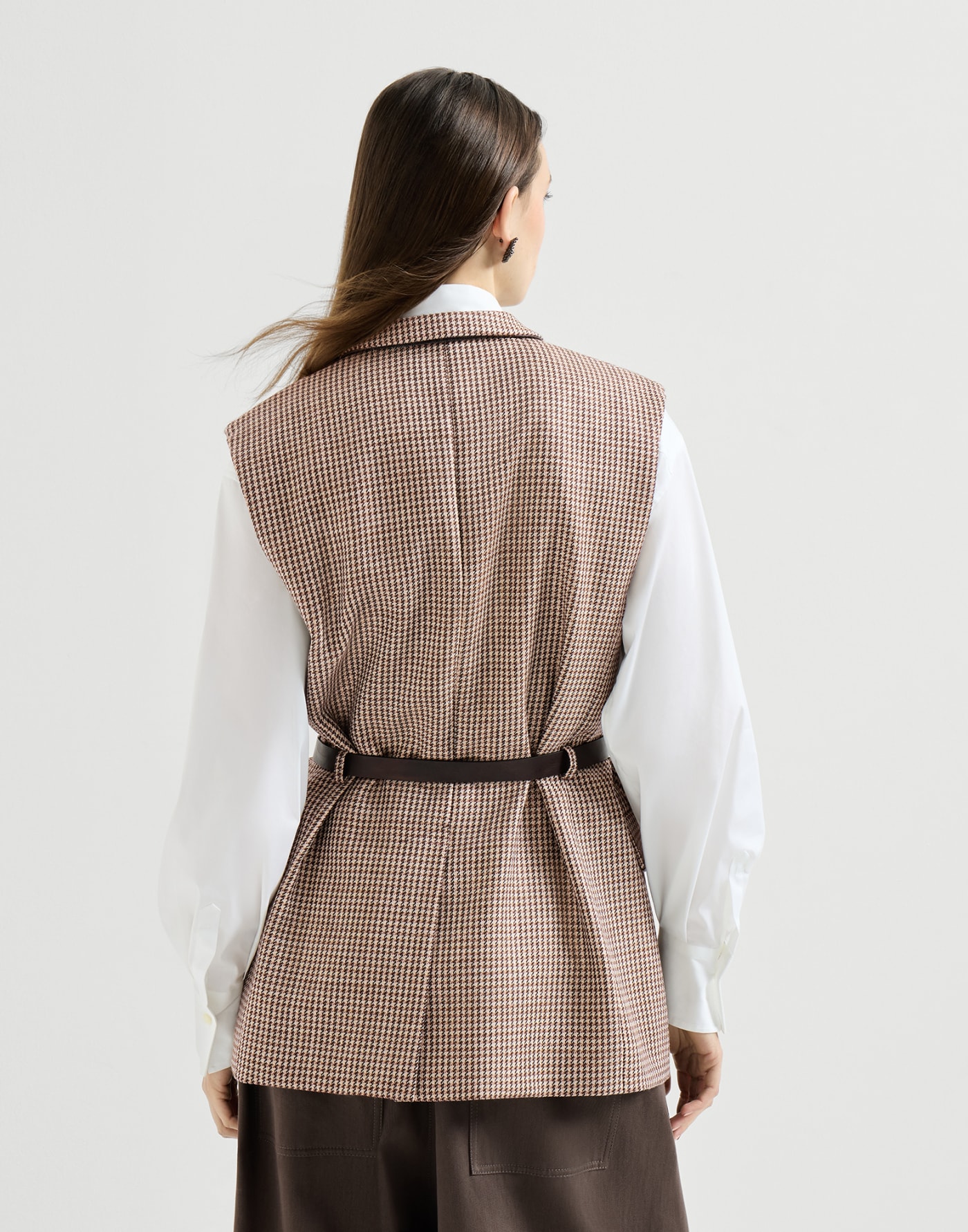 Sparkling houndstooth vest Beige Woman - Brunello Cucinelli