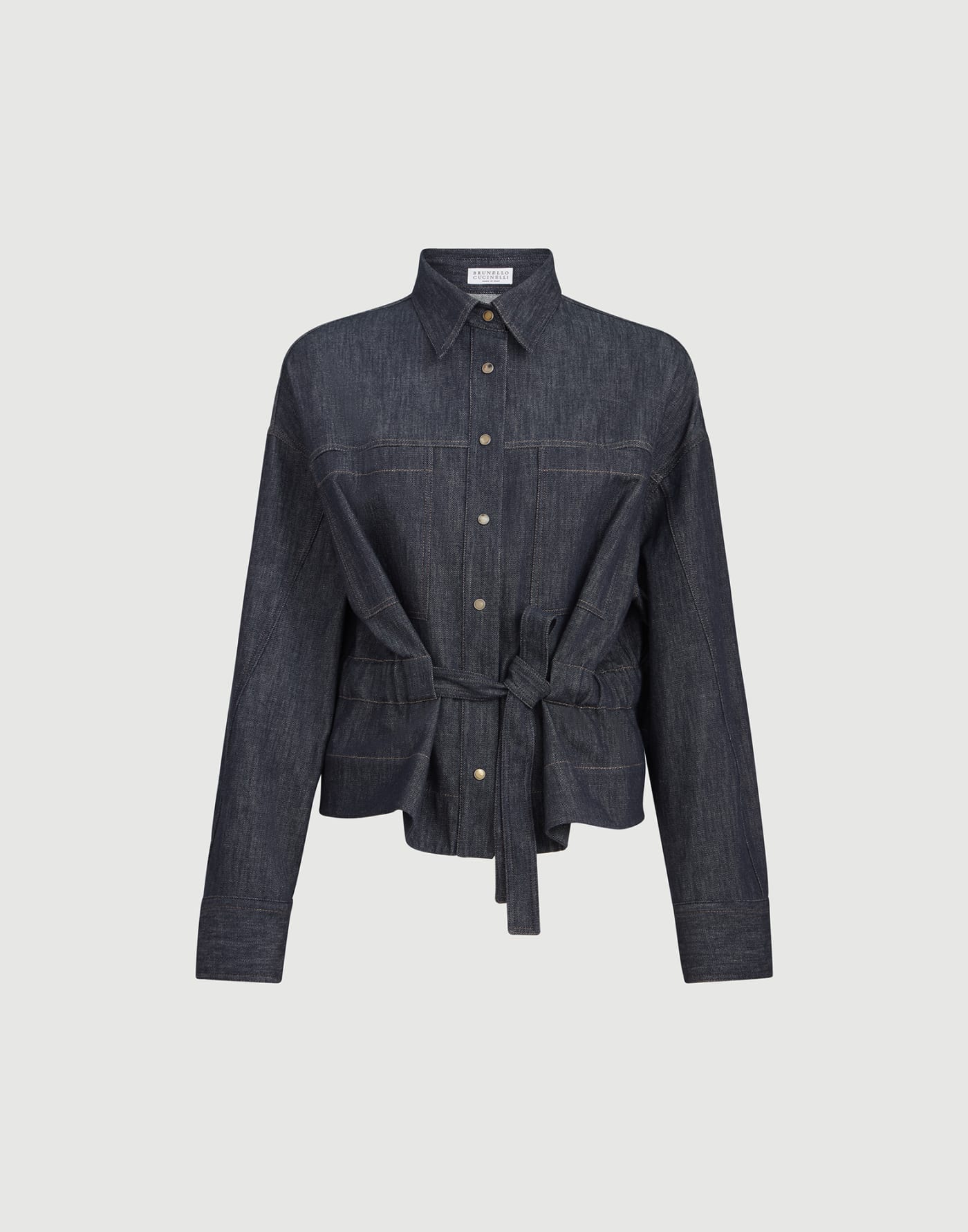 Denim-effect twill cropped shirt Dark Denim Woman - Brunello Cucinelli