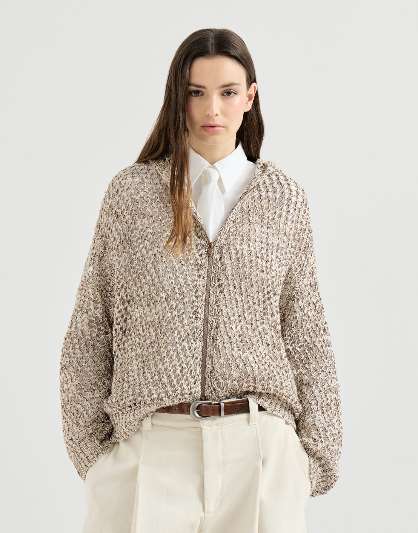 Кардиган Dazzling Chiné в сетку Веревка Женщина - Brunello Cucinelli
