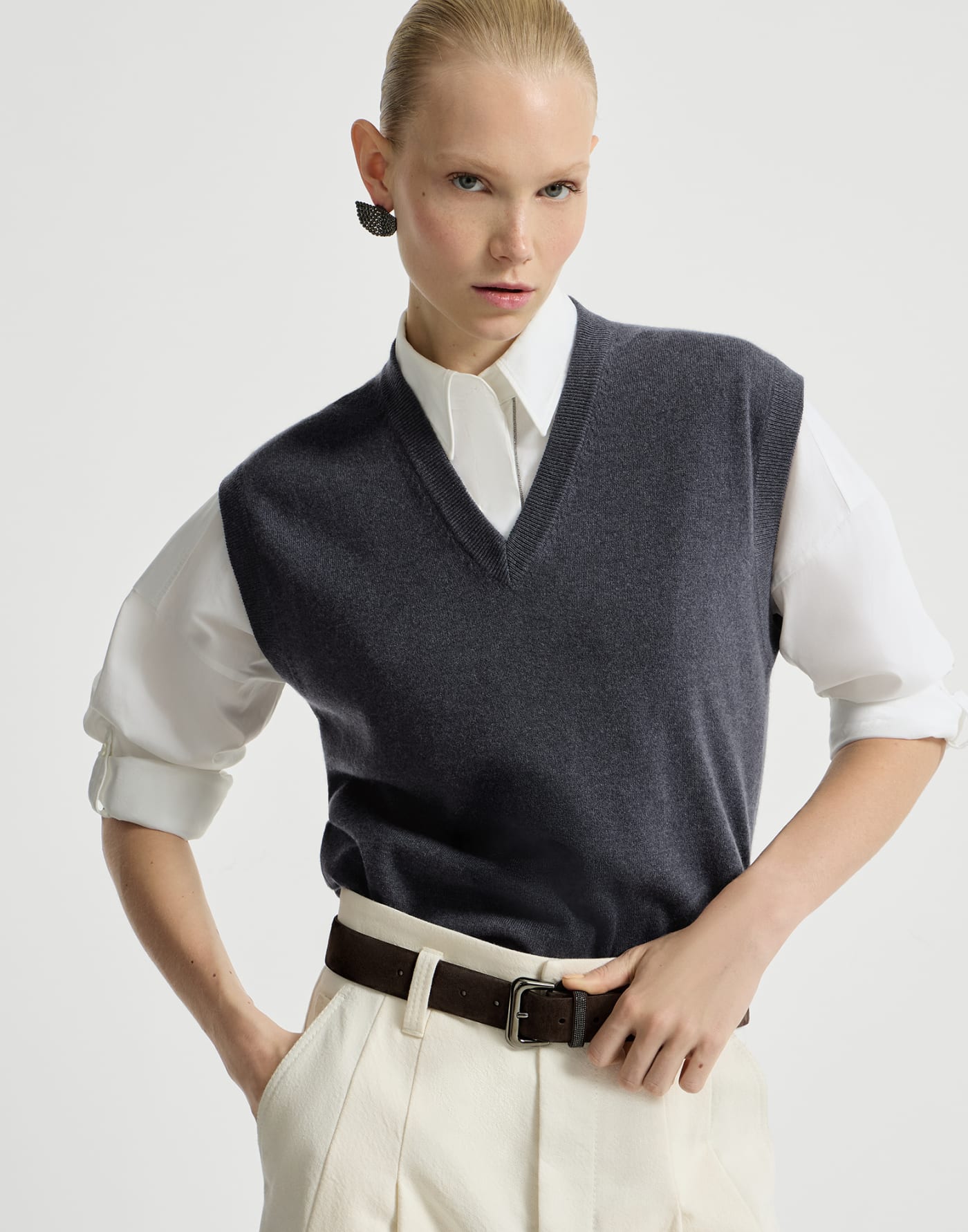 Cashmere knit vest Blue Woman - Brunello Cucinelli