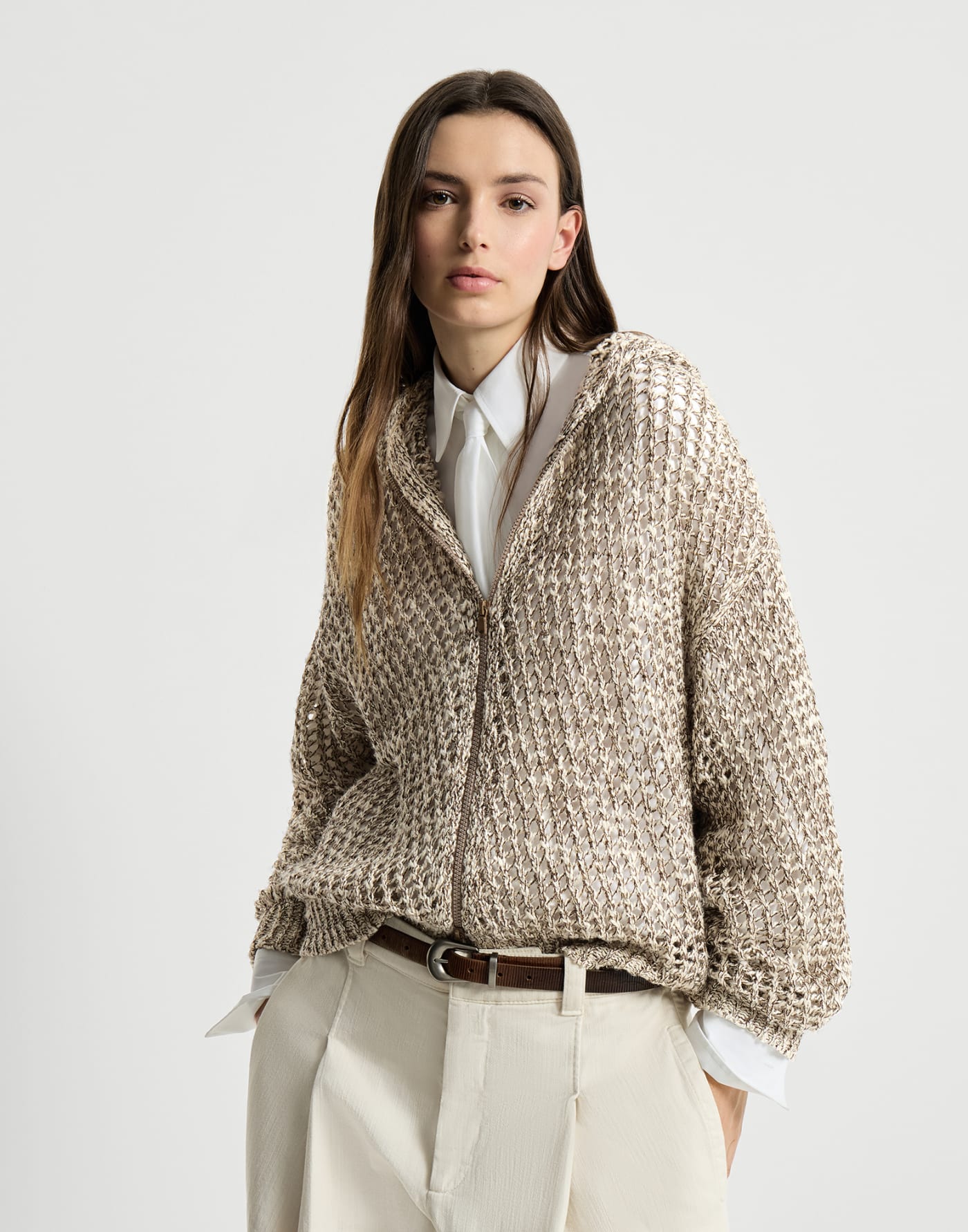 Кардиган Dazzling Chiné в сетку Веревка Женщина - Brunello Cucinelli