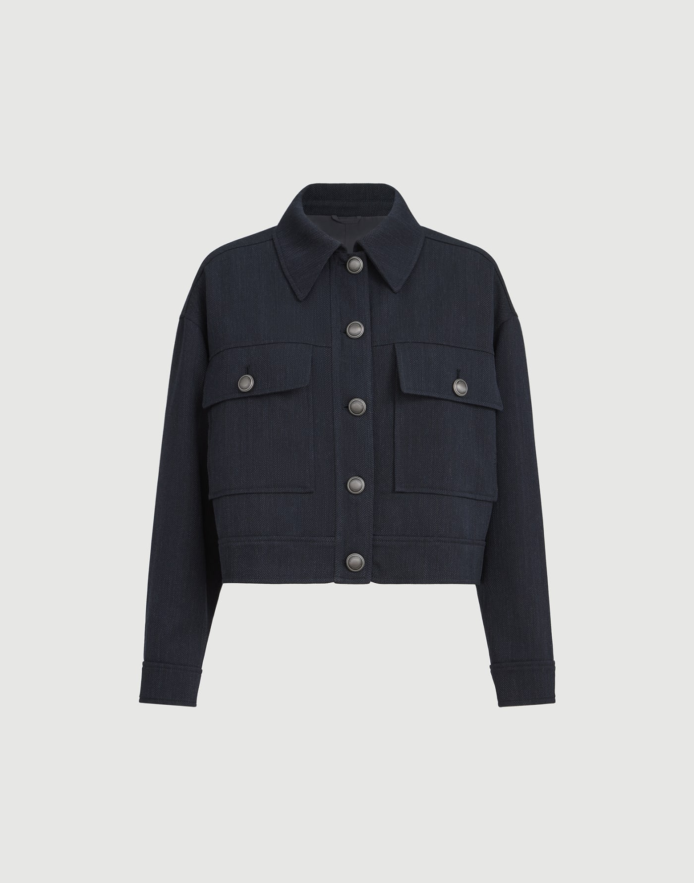 Crêpe chevron cropped outerwear jacket Navy Blue Woman - Brunello Cucinelli