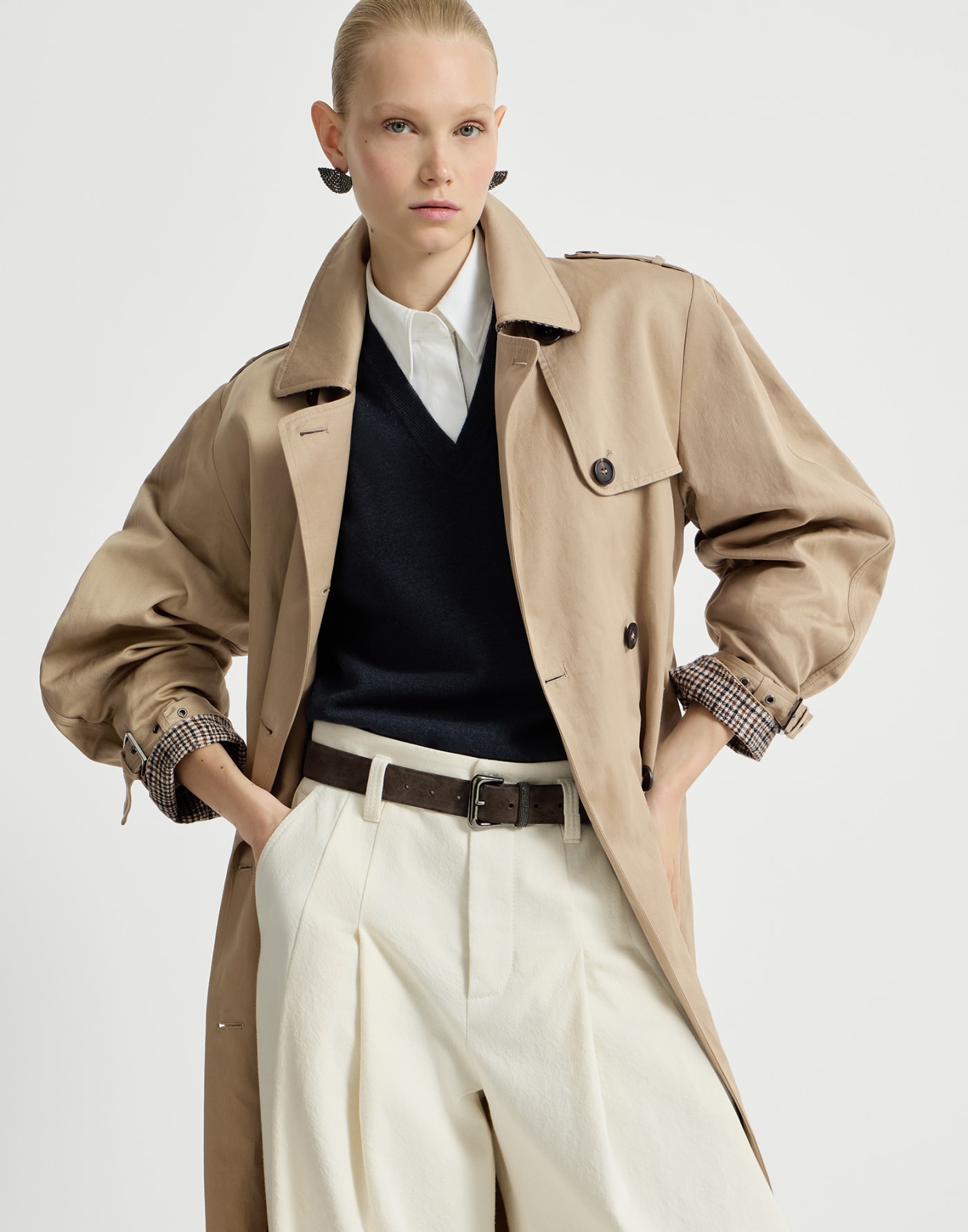 Twill trench with monili Camel Woman - Brunello Cucinelli