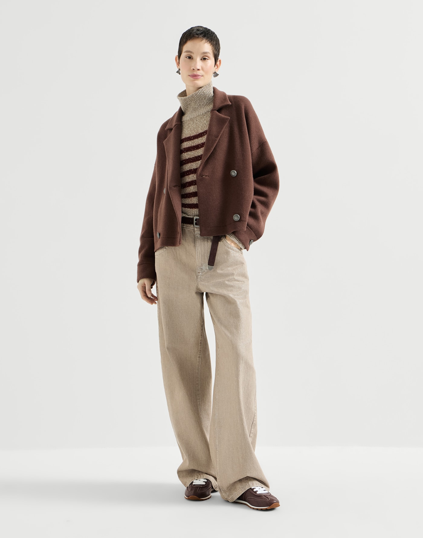 Runners in pelle Soft con grana Mogano Donna - Brunello Cucinelli