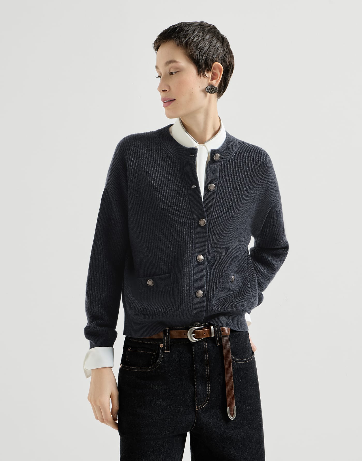 Sparkling cashmere cardigan Blue Woman - Brunello Cucinelli
