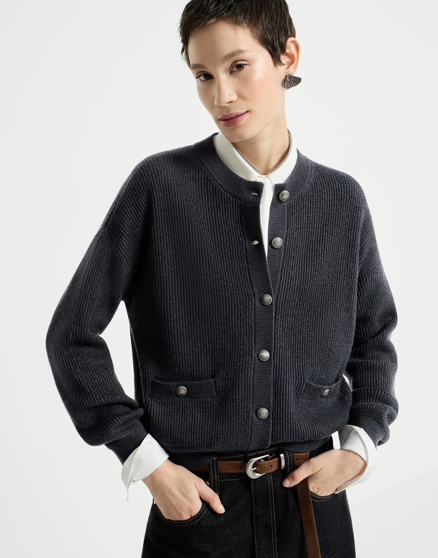 Sparkling cashmere cardigan Blue Woman - Brunello Cucinelli