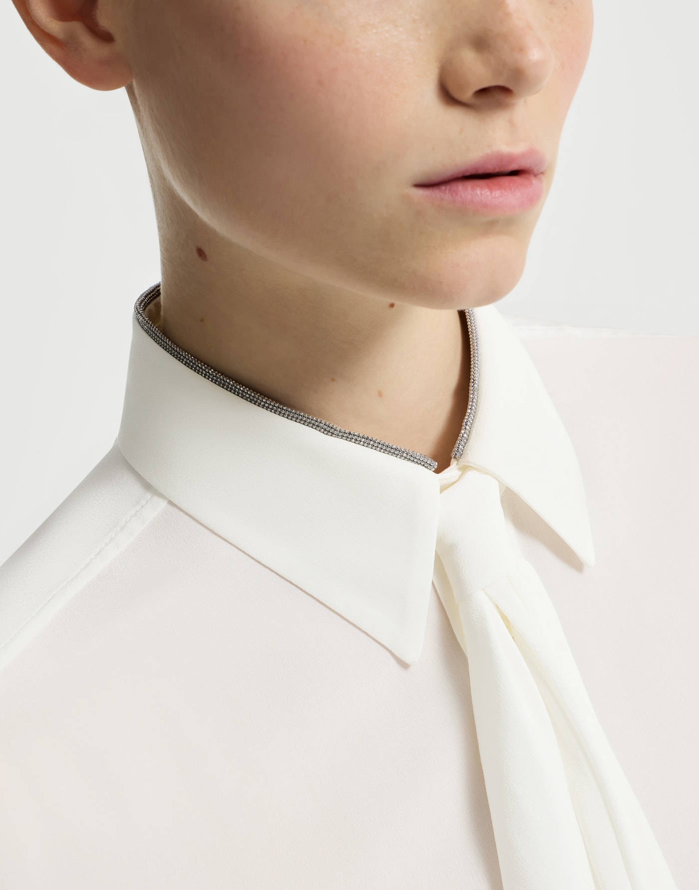 Silk shirt with tie White Woman - Brunello Cucinelli