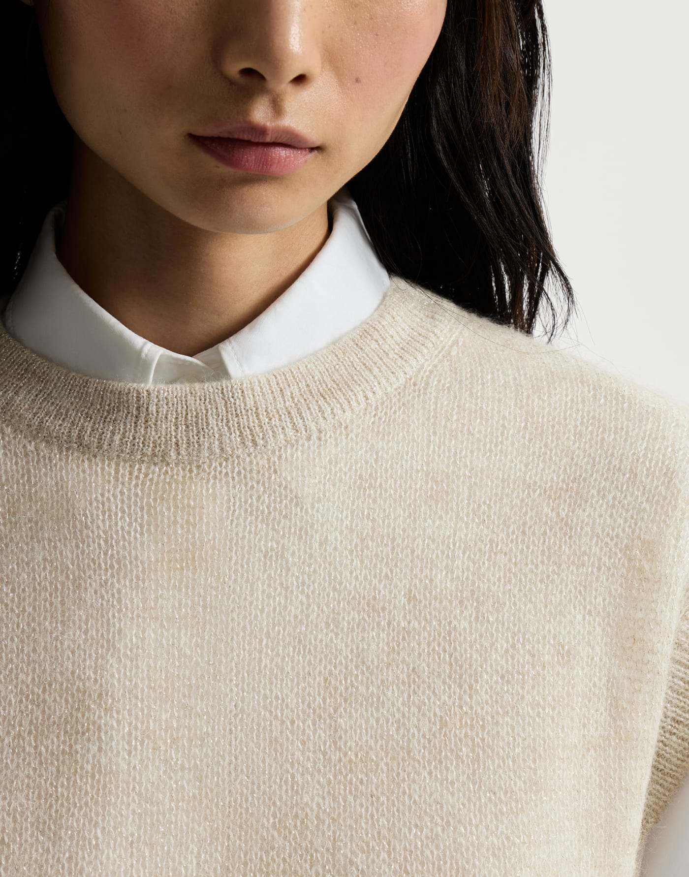 Sparkling mohair and wool T-shirt Ivory Woman - Brunello Cucinelli
