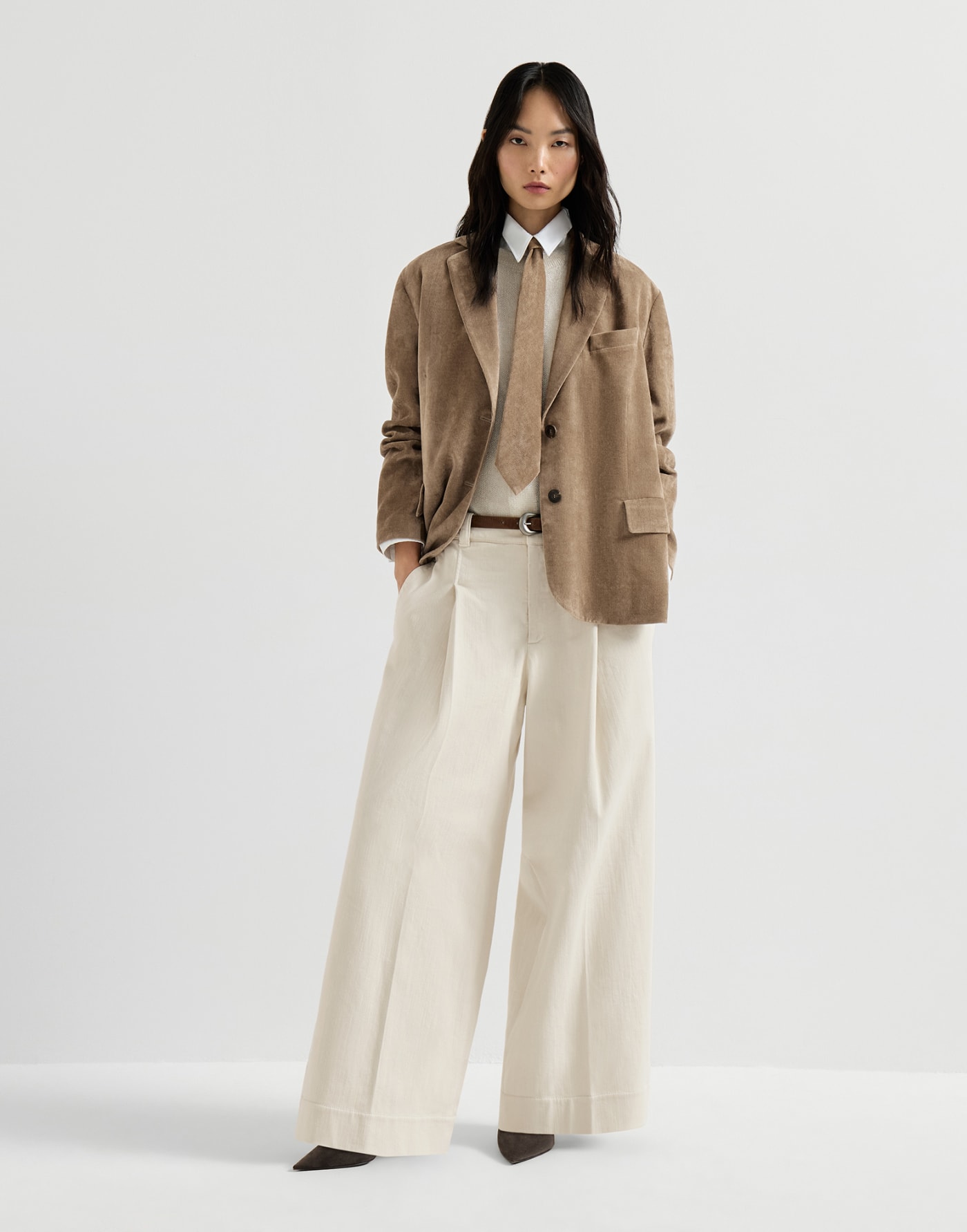 Sparkling mohair and wool T-shirt Ivory Woman - Brunello Cucinelli