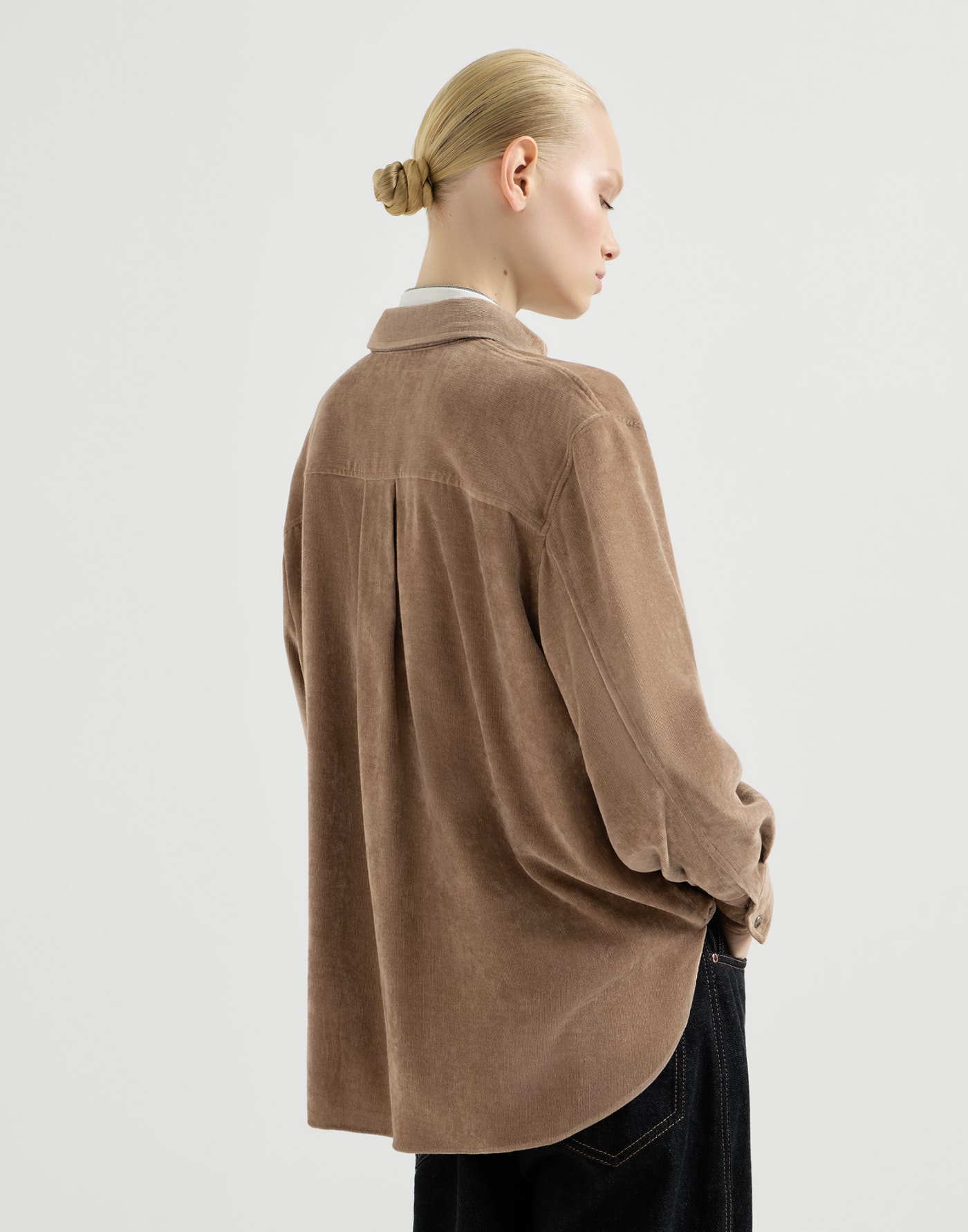 Fluid corduroy shirt Cappuccino Woman - Brunello Cucinelli