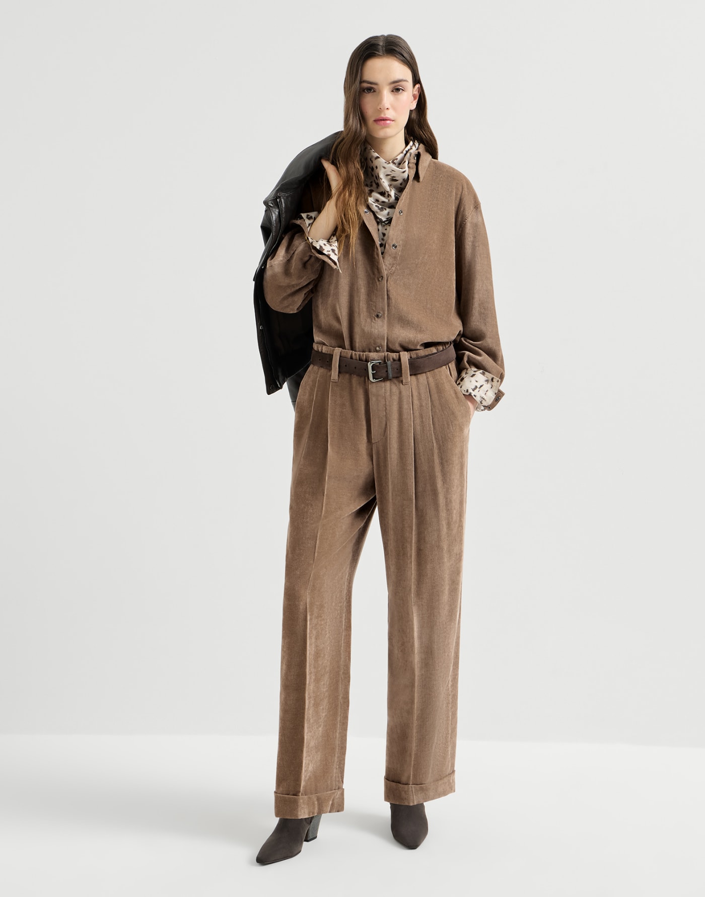 Fluid corduroy trousers Cappuccino Woman - Brunello Cucinelli