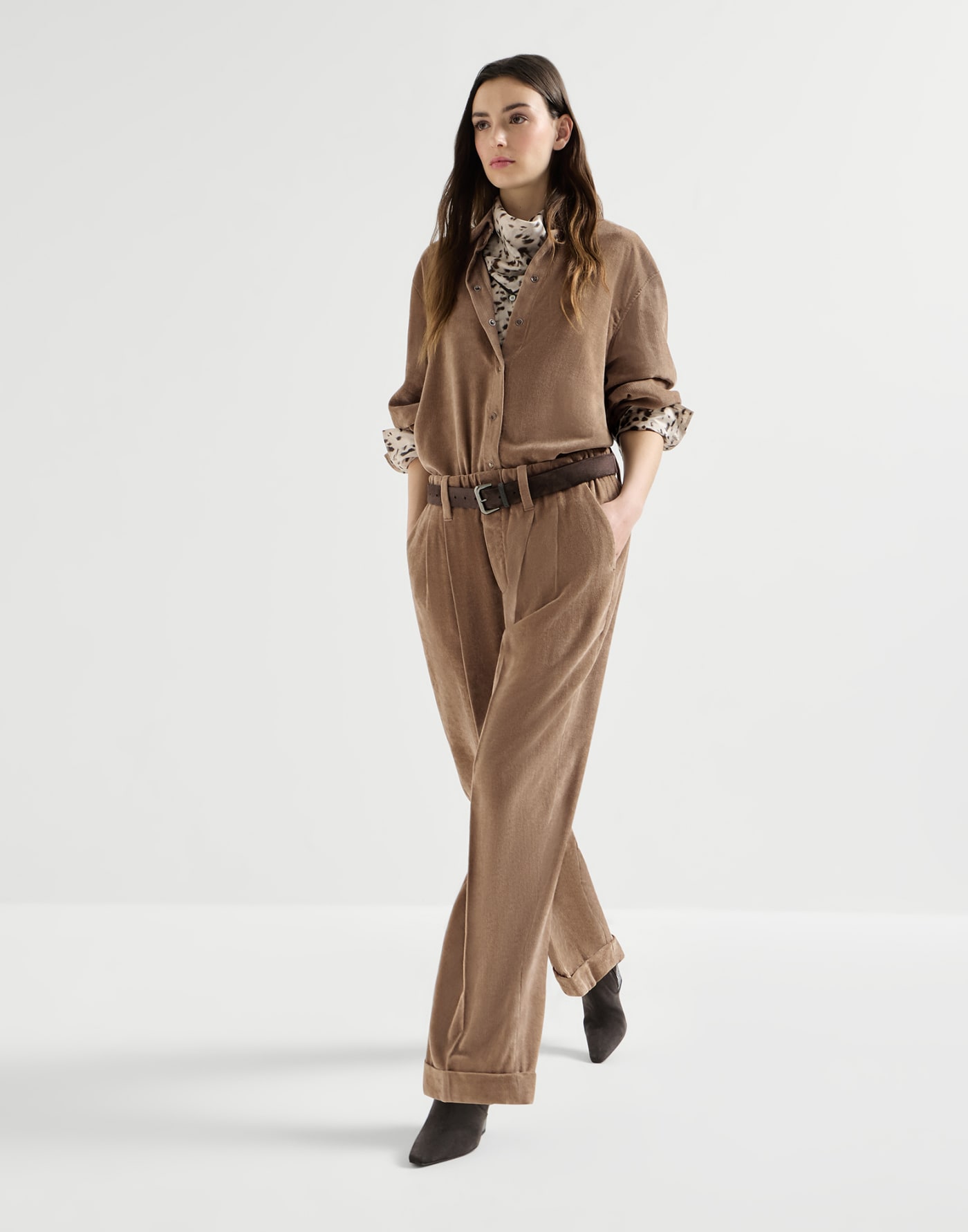 Fluid corduroy trousers Cappuccino Woman - Brunello Cucinelli