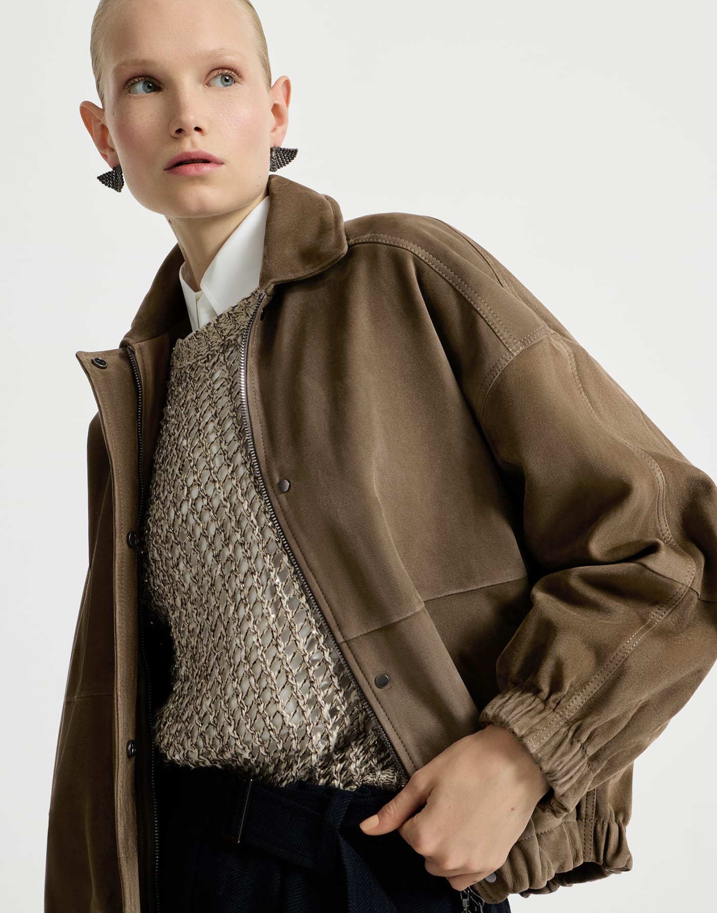 쿠튀르 스웨이드 블루종 재킷 오레가노 여성 - Brunello Cucinelli