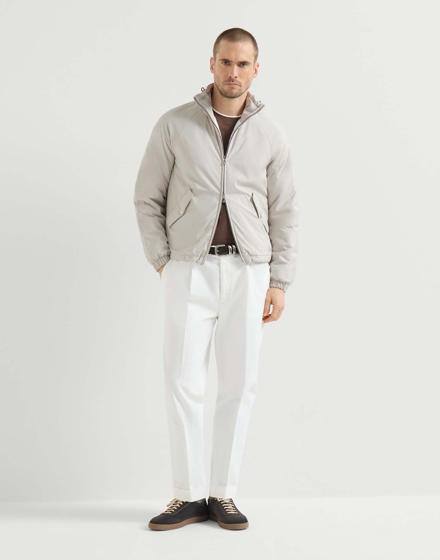 T-shirt with faux-layering Brown Man - Brunello Cucinelli