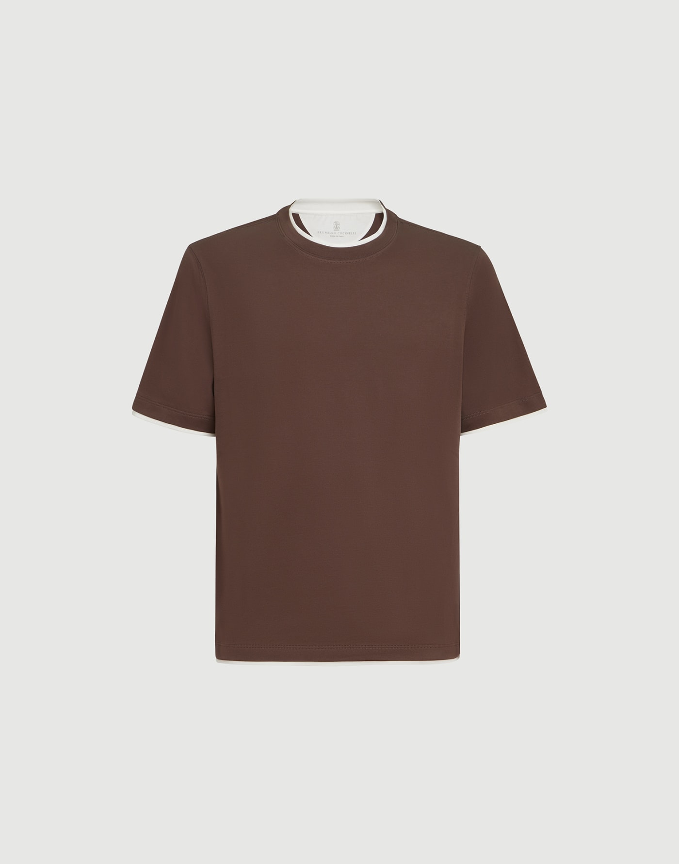 T-shirt with faux-layering Brown Man - Brunello Cucinelli