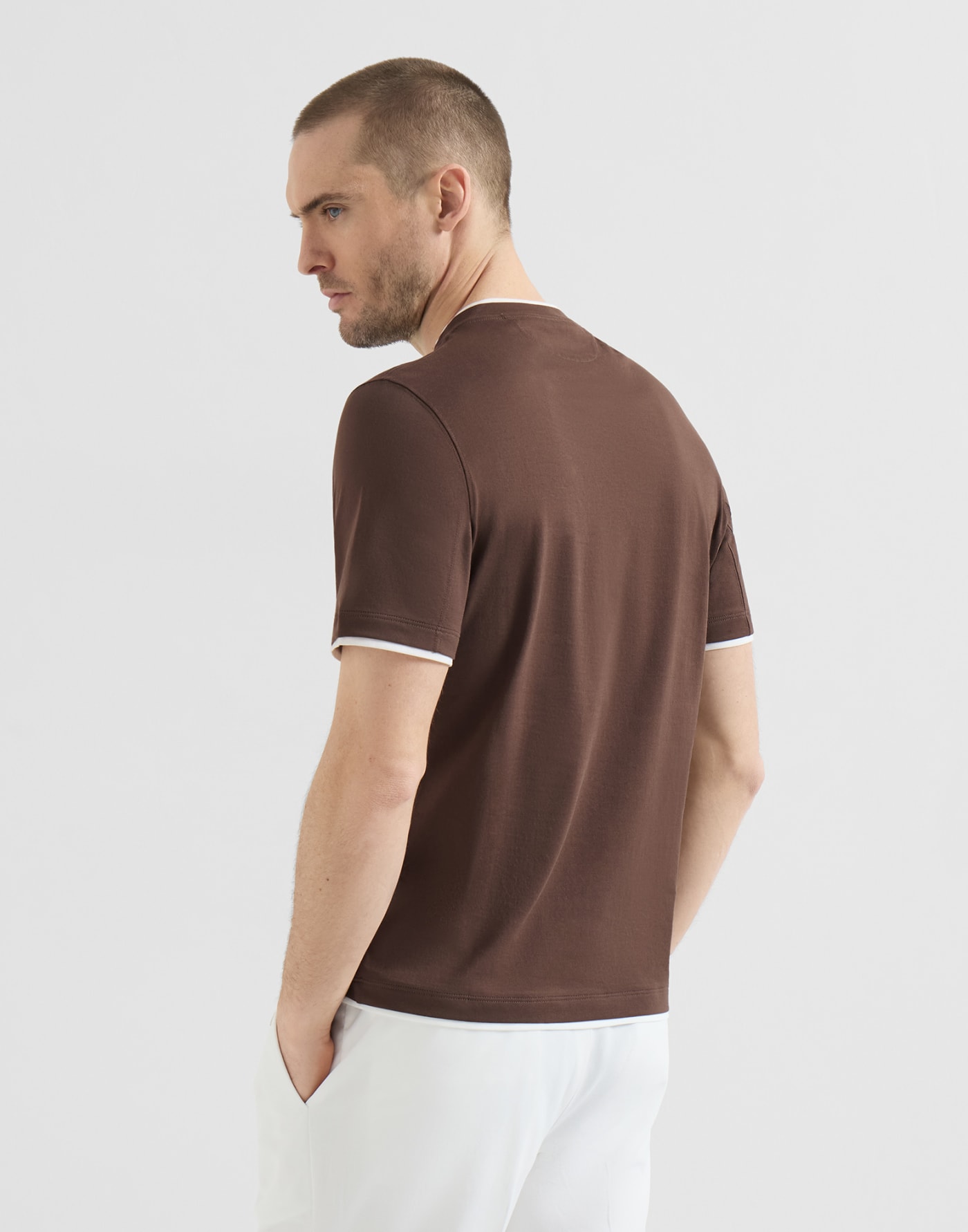 T-shirt with faux-layering Brown Man - Brunello Cucinelli
