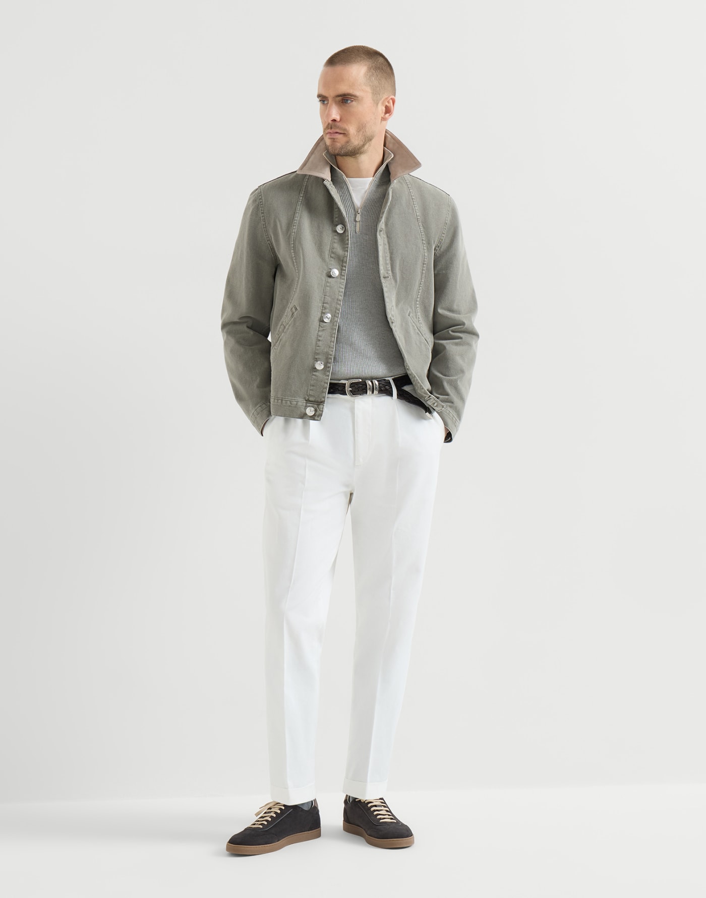 English Rib knit sweater Light Grey Man - Brunello Cucinelli