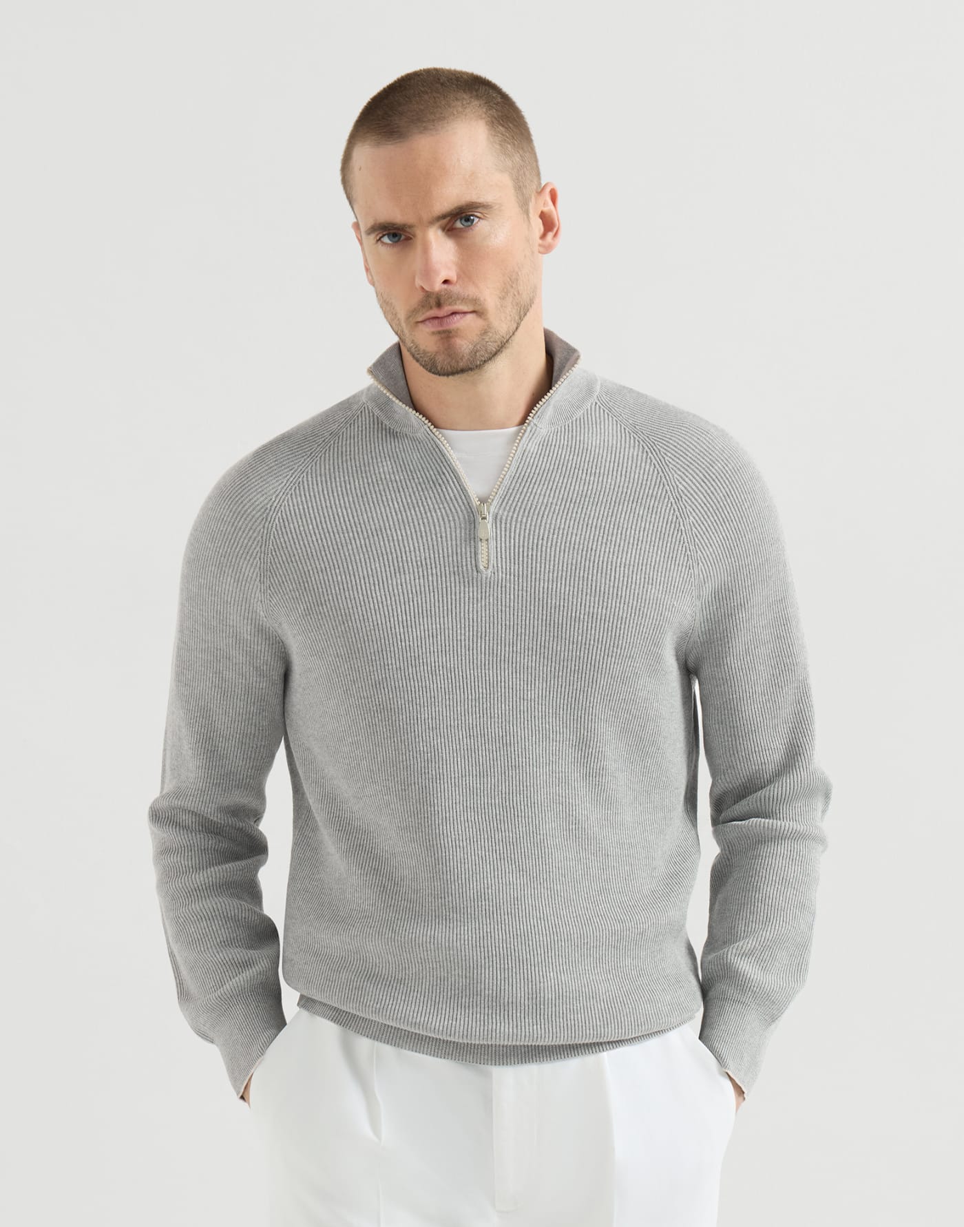 English Rib knit sweater Light Grey Man - Brunello Cucinelli
