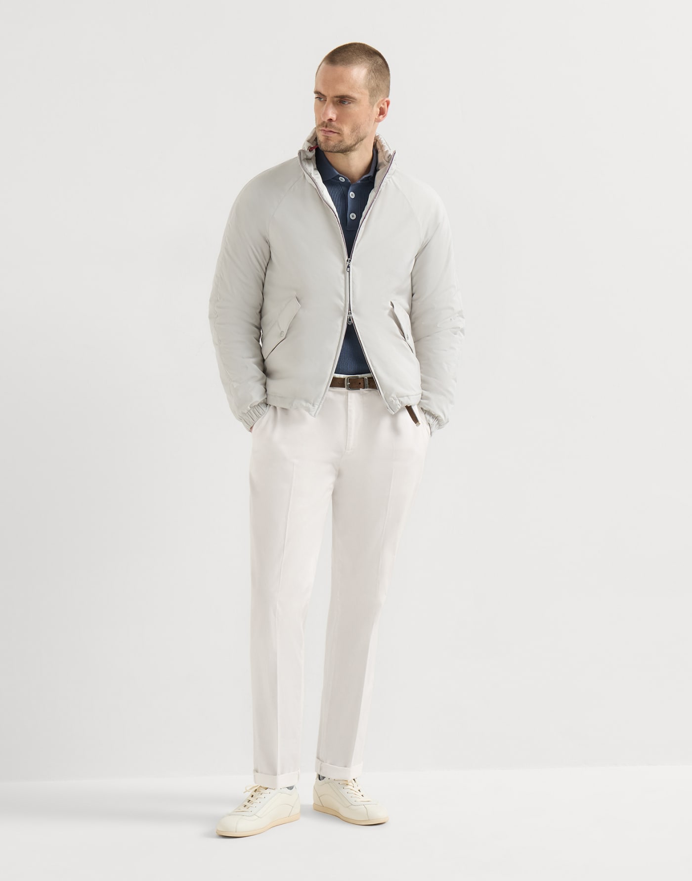 英式罗纹针织马球衫 褐煤灰 男款 - Brunello Cucinelli