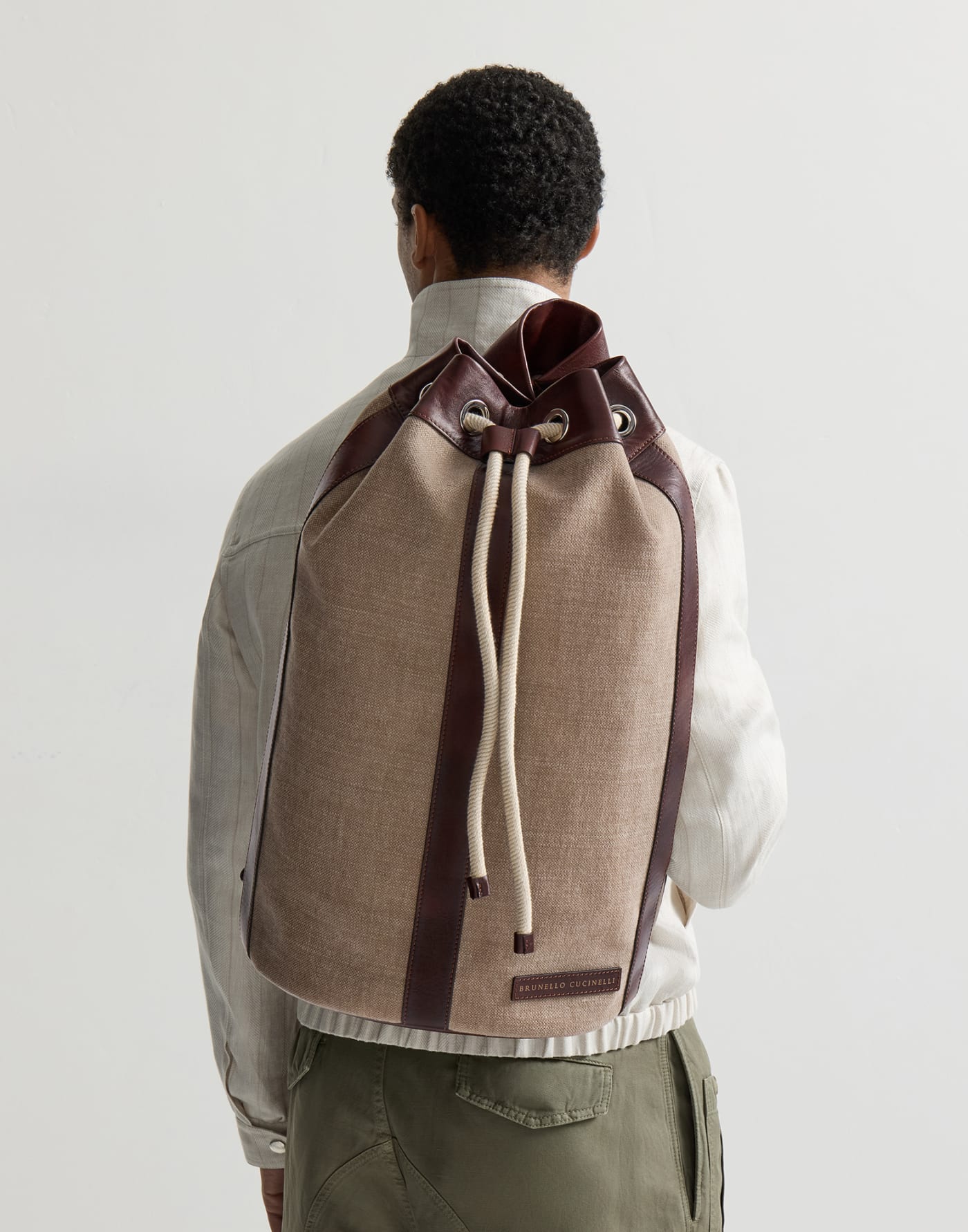 Water-resistant drawstring backpack Leather Man - Brunello Cucinelli