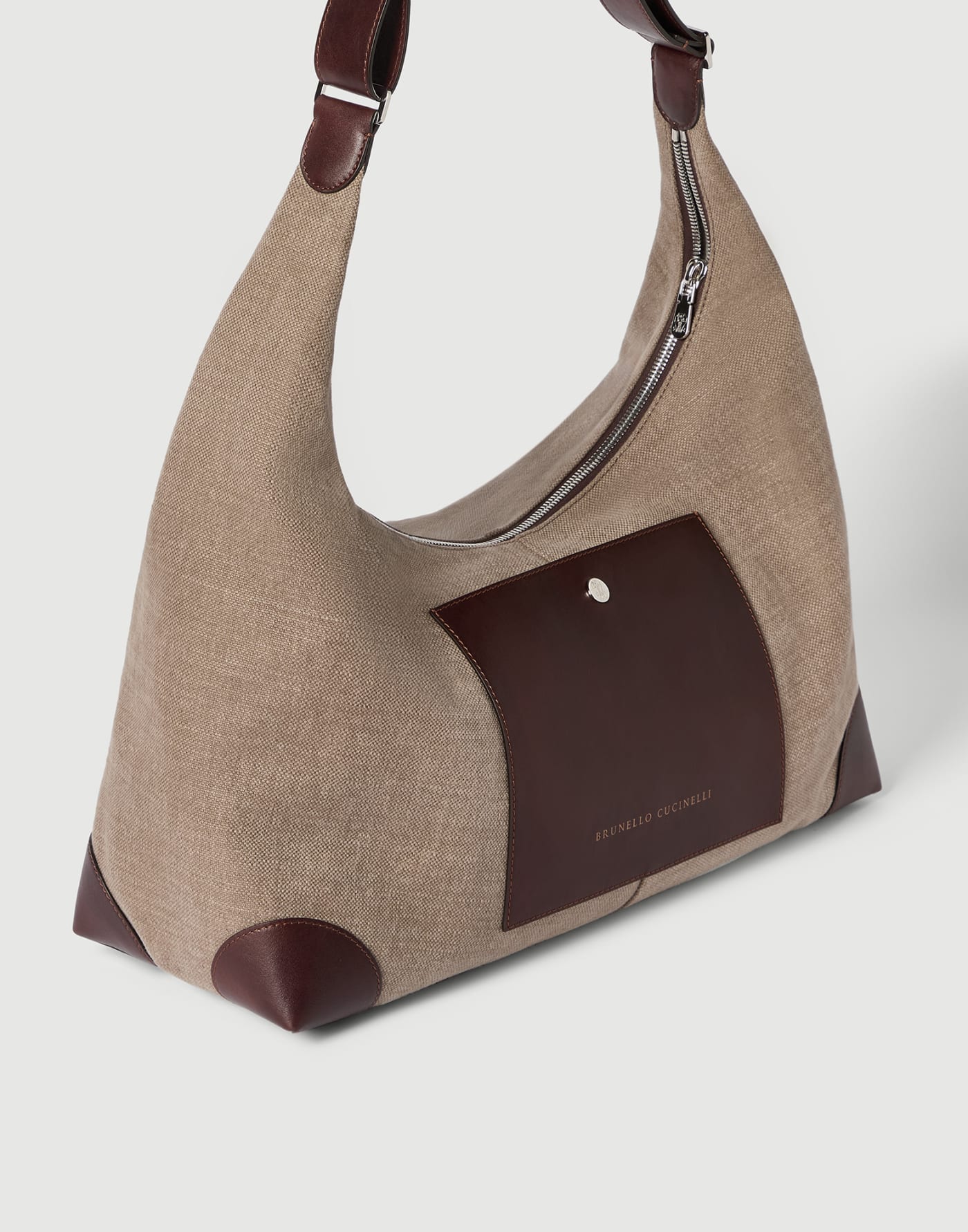 Canvas and calfskin messenger bag Leather Man - Brunello Cucinelli