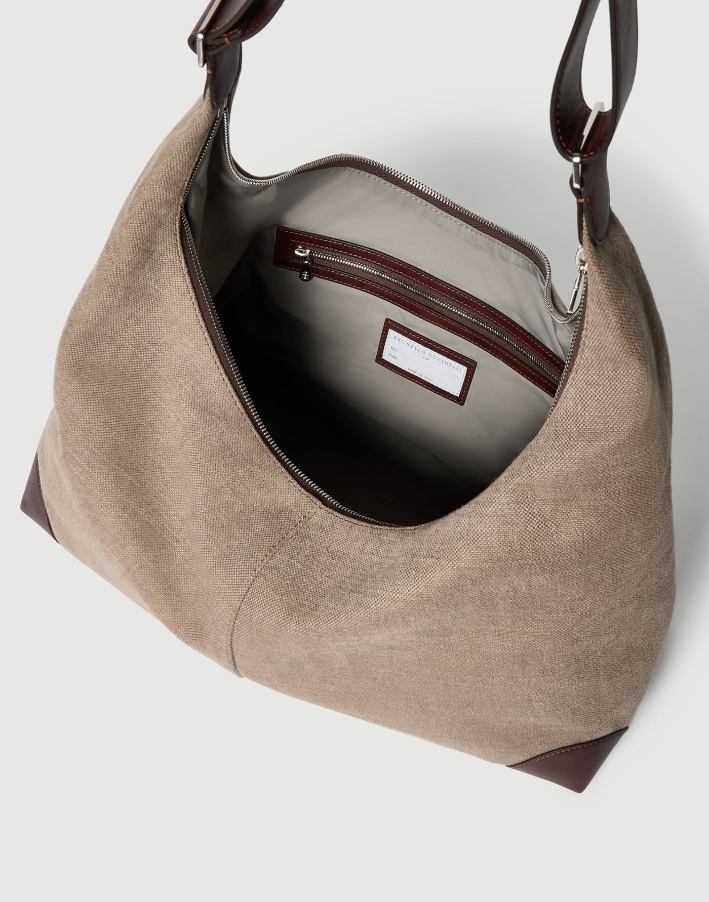 Canvas and calfskin messenger bag Leather Man - Brunello Cucinelli