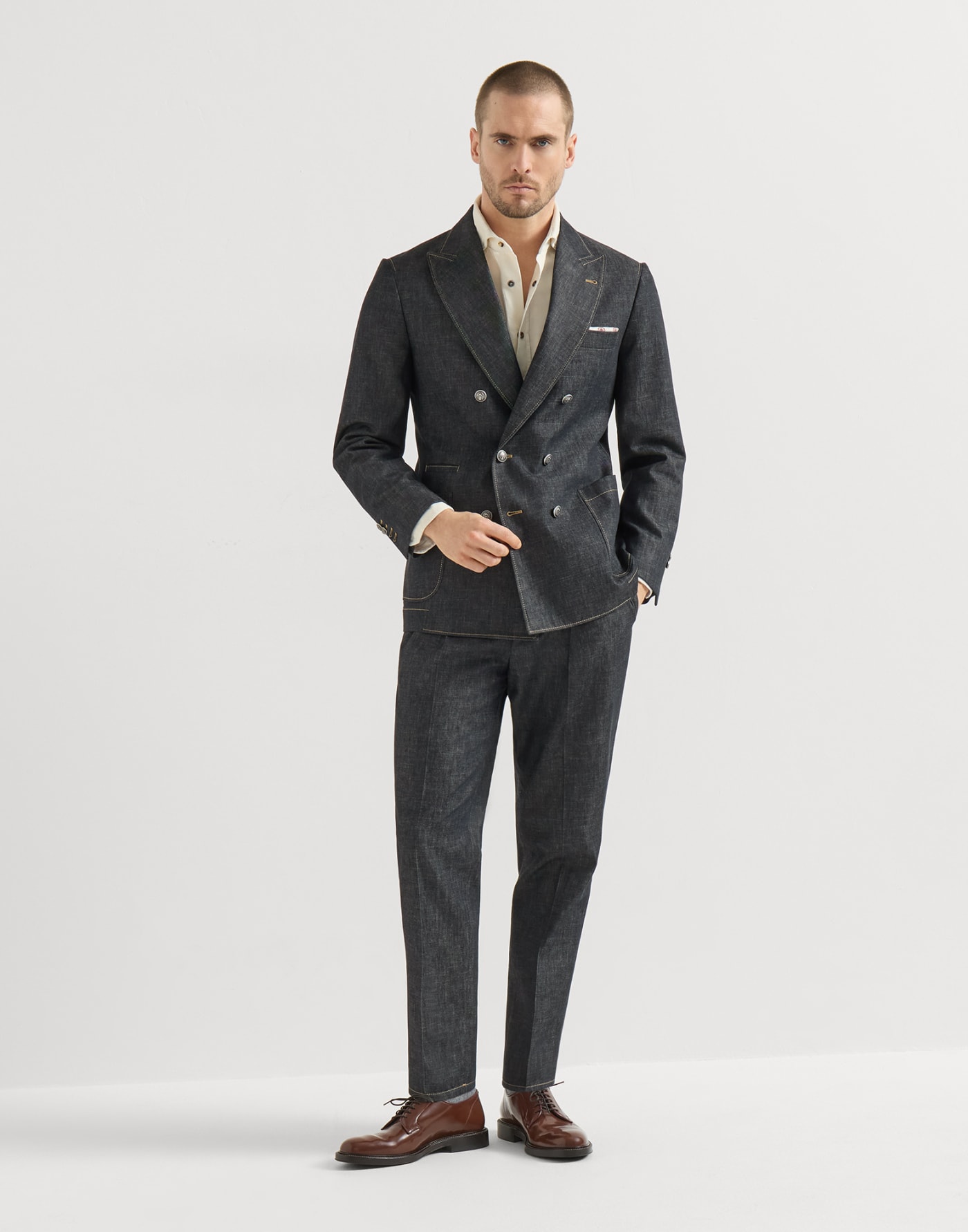 Lightweight denim Tailor suit Dark Grey Man - Brunello Cucinelli