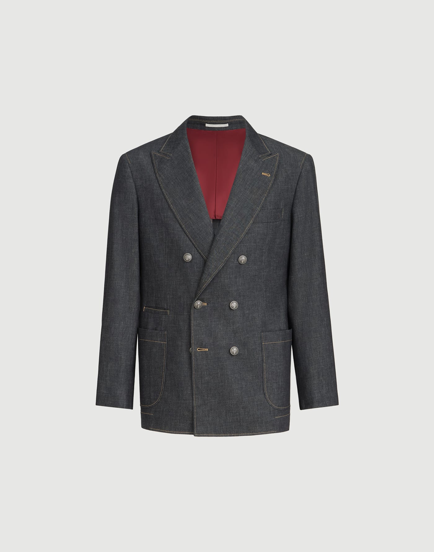 No-fade denim deconstructed blazer Dark Grey Man - Brunello Cucinelli