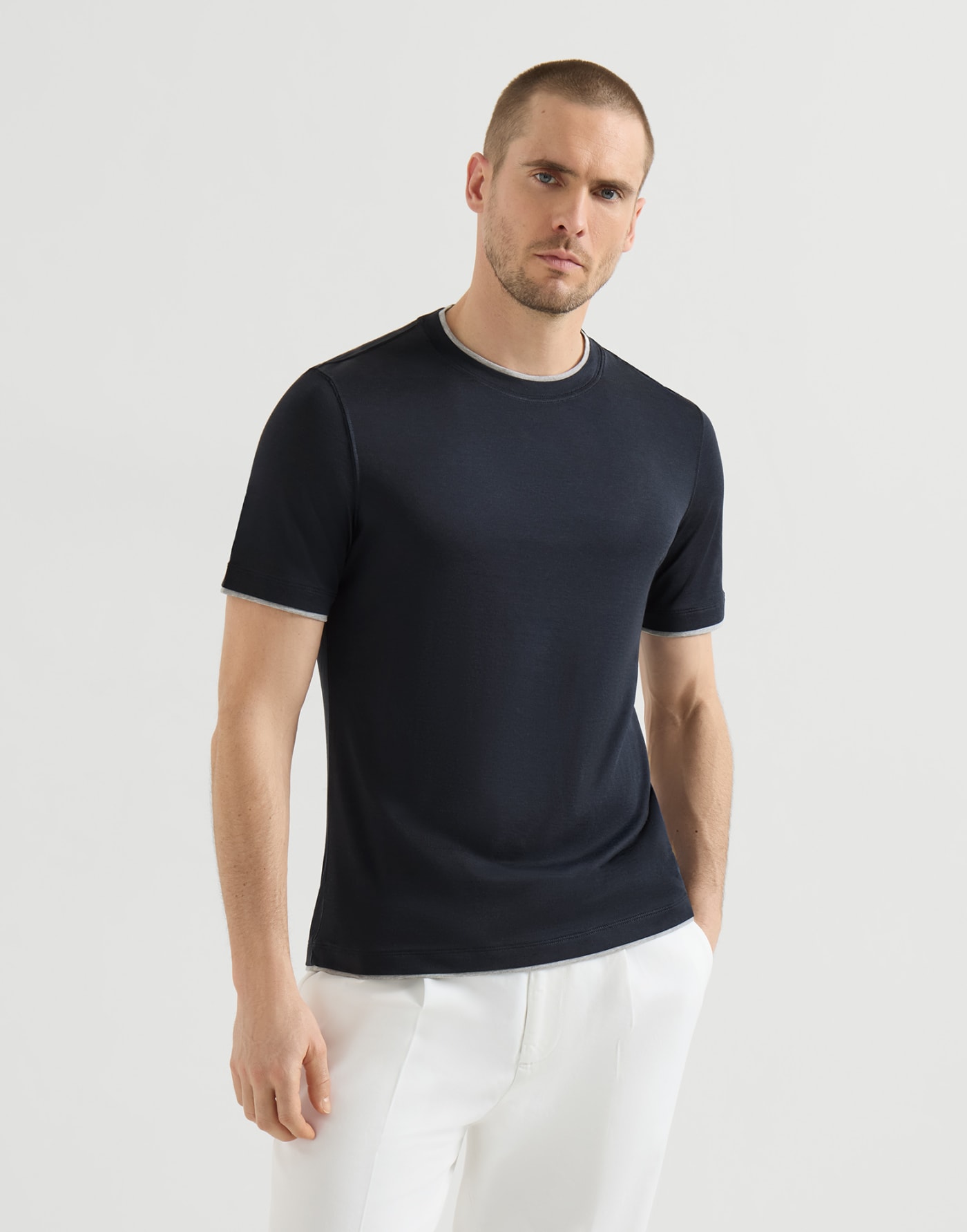 Lightweight jersey T-shirt Cobalt Man - Brunello Cucinelli