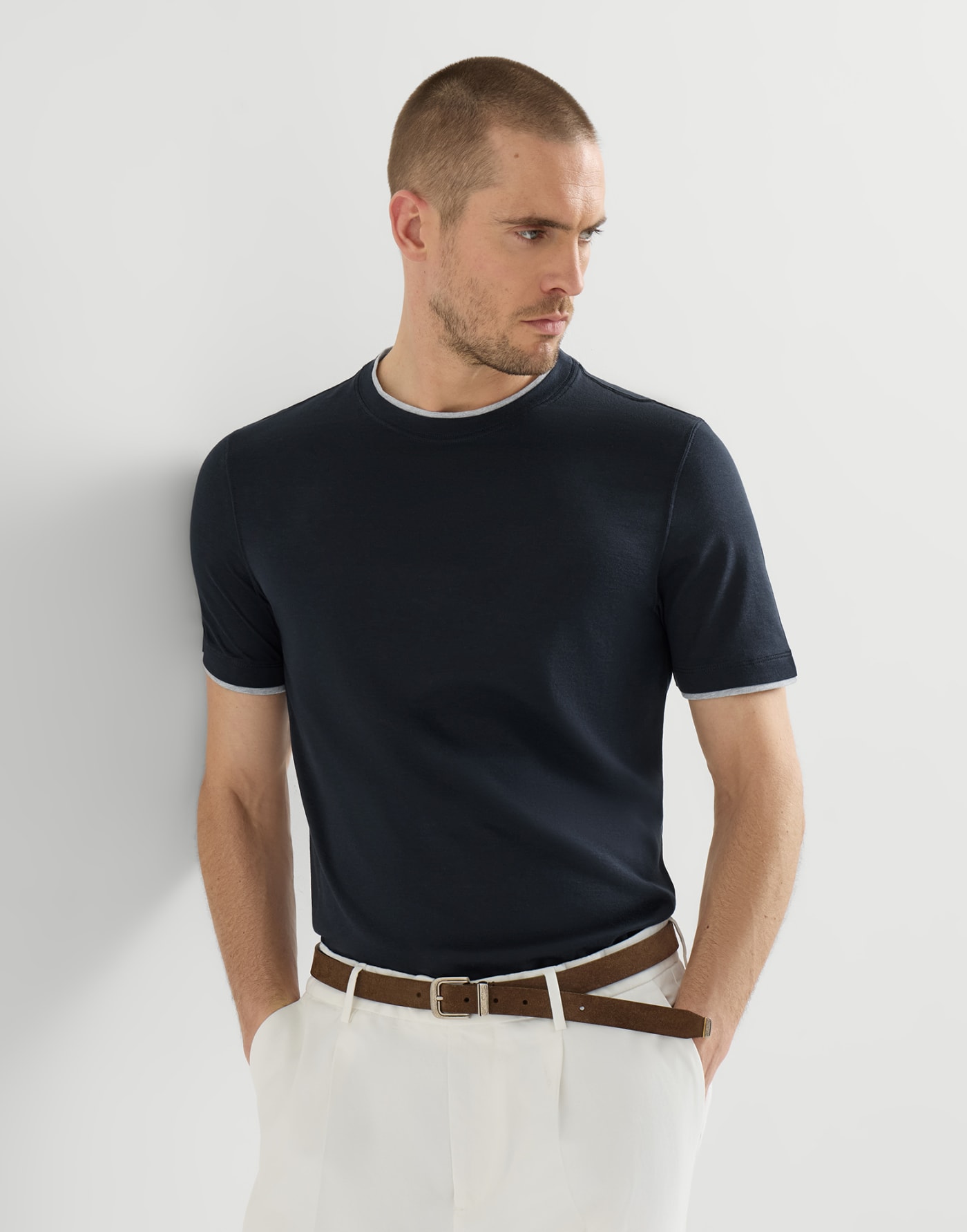 Lightweight jersey T-shirt Cobalt Man - Brunello Cucinelli