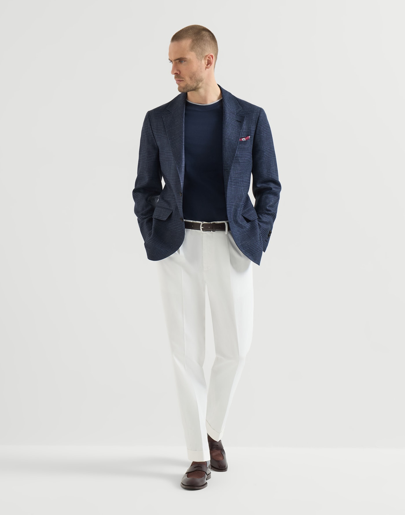 解构设计威尔士格纹夹克 牛仔蓝 男款 - Brunello Cucinelli