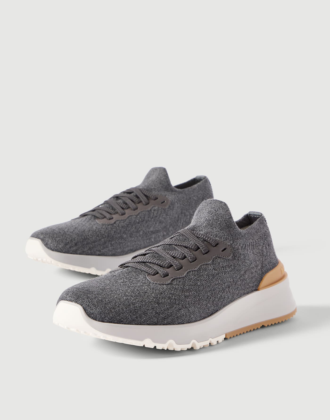 Cotton and calfskin runners Anthracite Man - Brunello Cucinelli