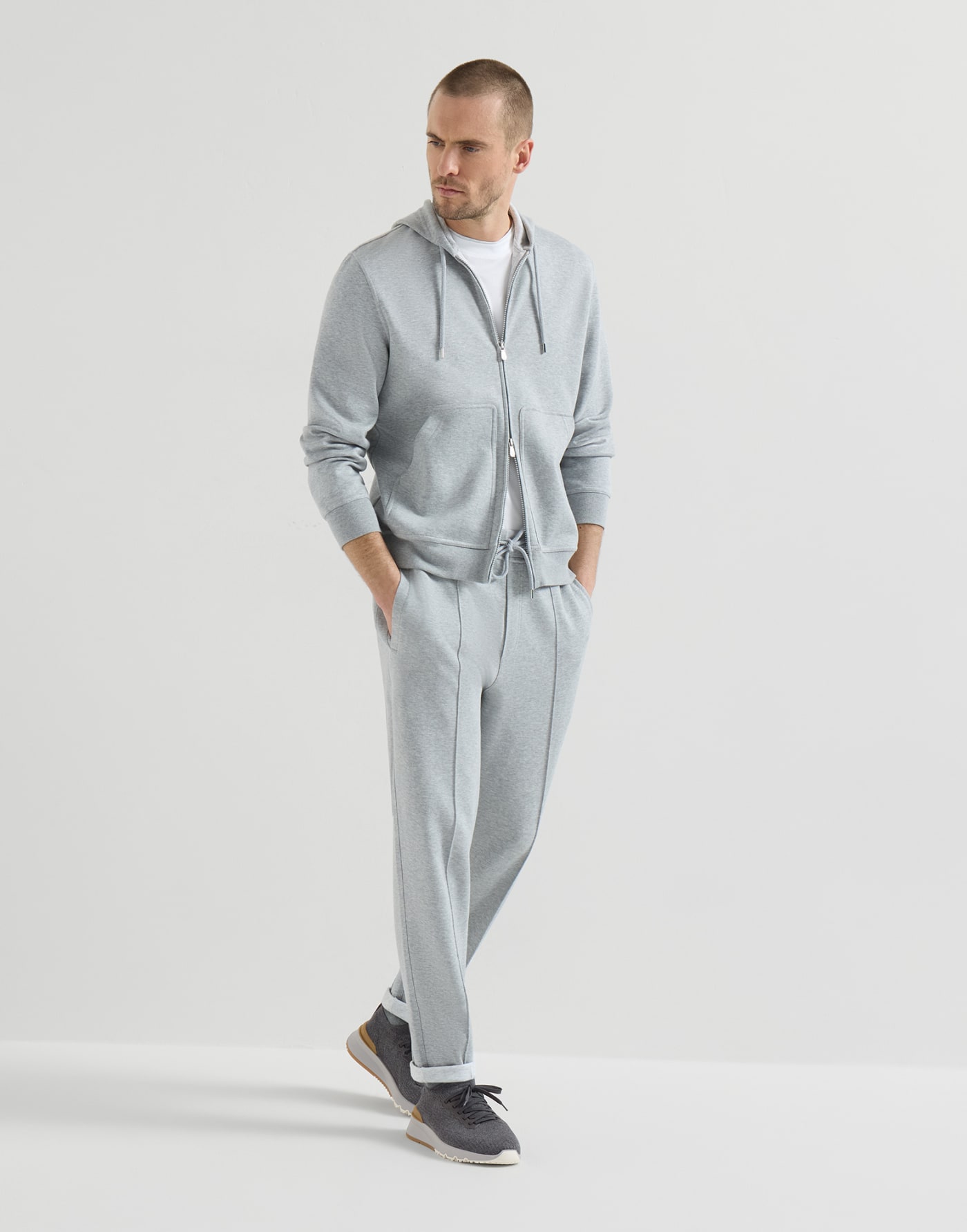 Cotton and calfskin runners Anthracite Man - Brunello Cucinelli